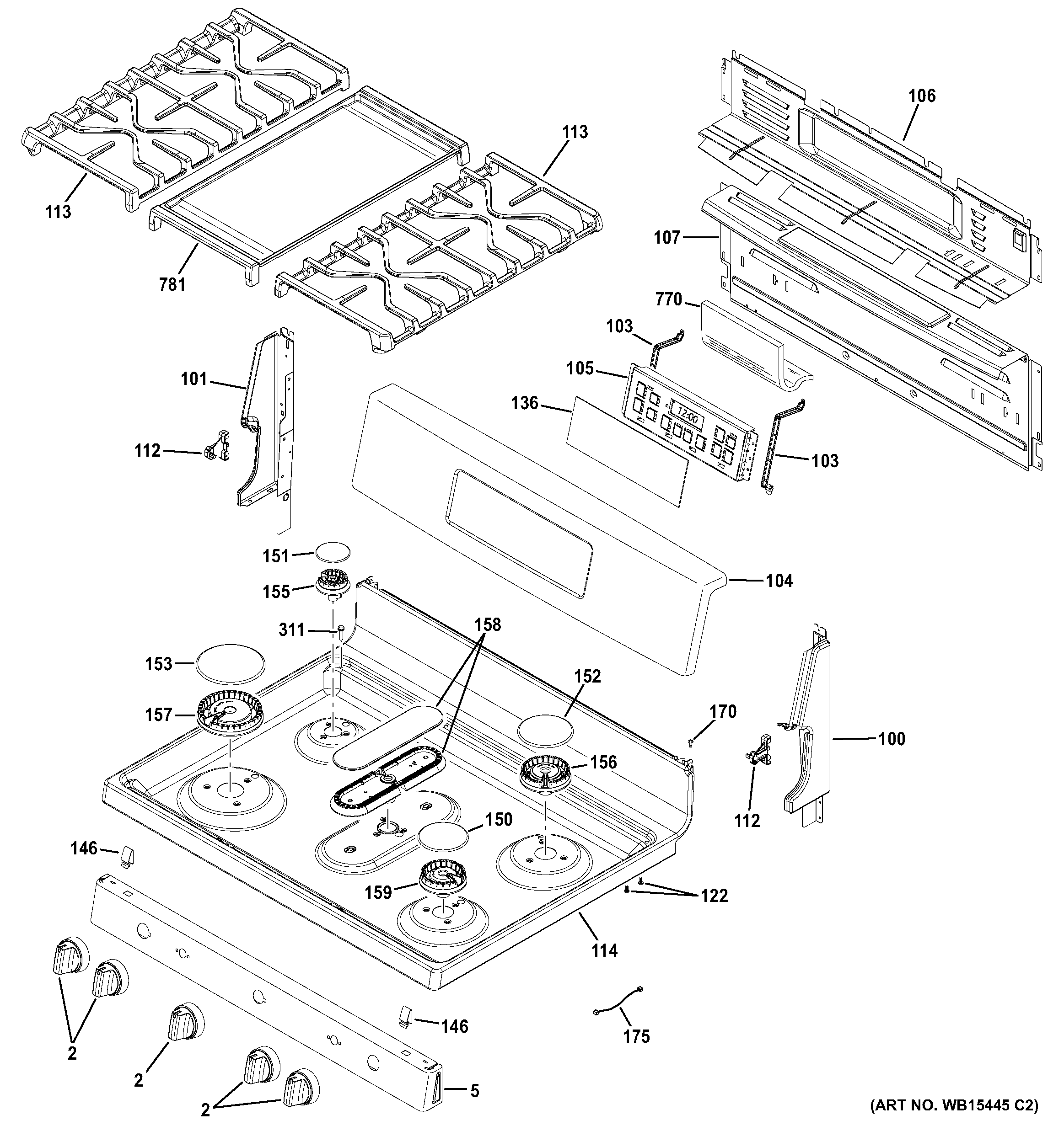 GE JGB700DEJ1BB control panel & cooktop diagram