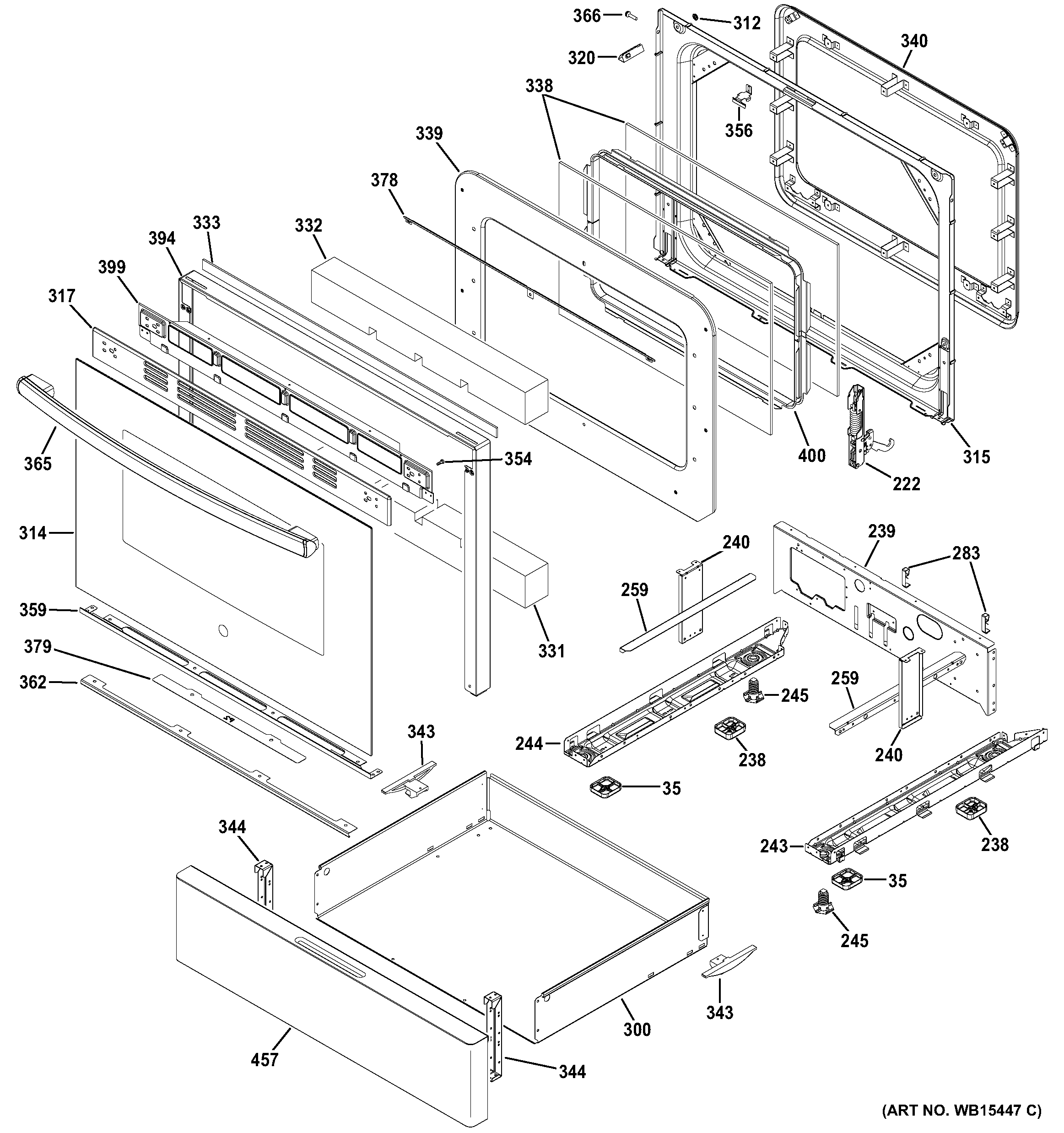 GE JGB700DEJ1BB door & drawer parts diagram