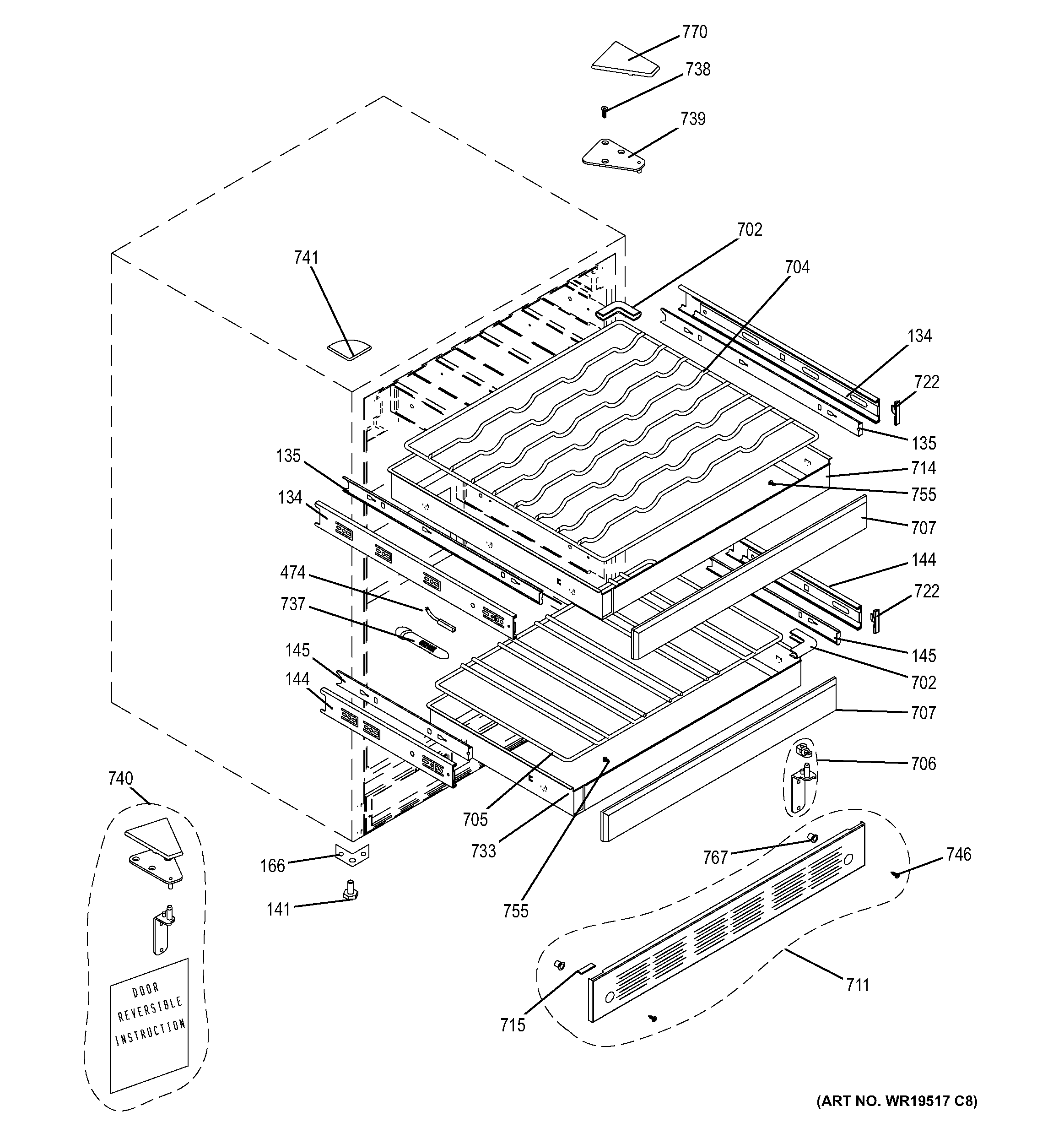 GE ZDWR240PABS cabinet & shelves diagram
