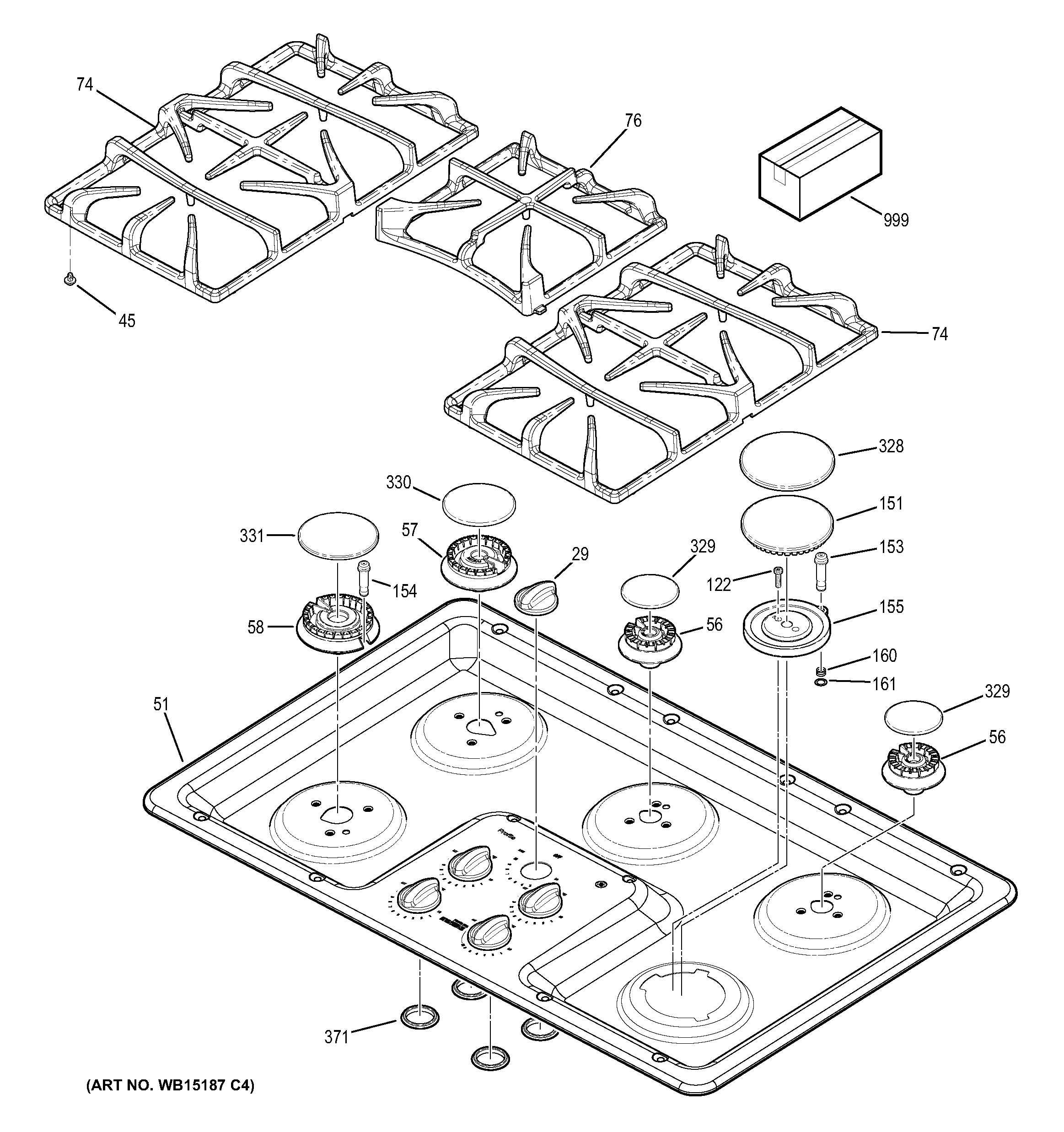 GE PGP966DET5BB control panel & cooktop diagram