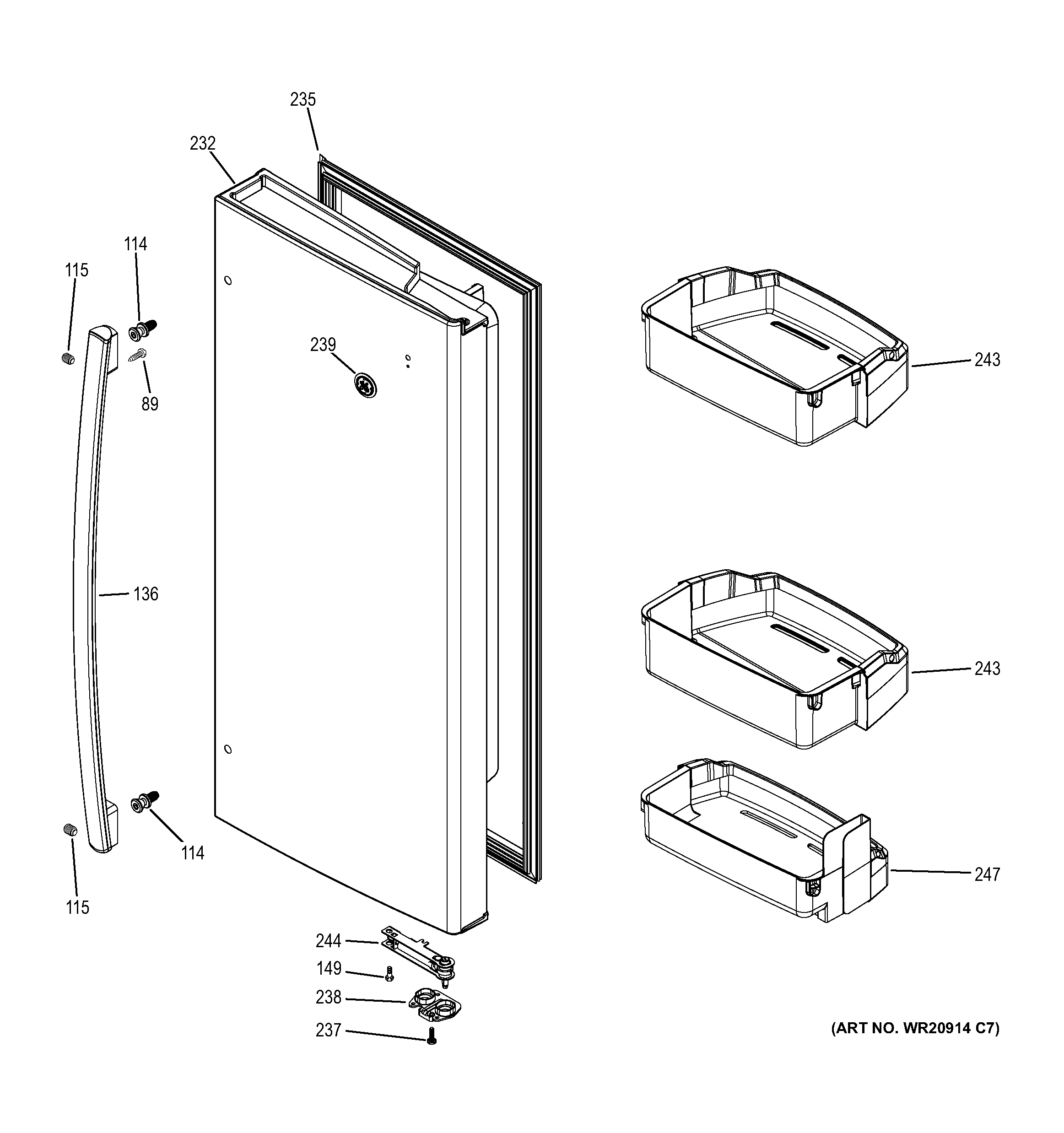 GE GNE29GGHBBB fresh food door - rh diagram