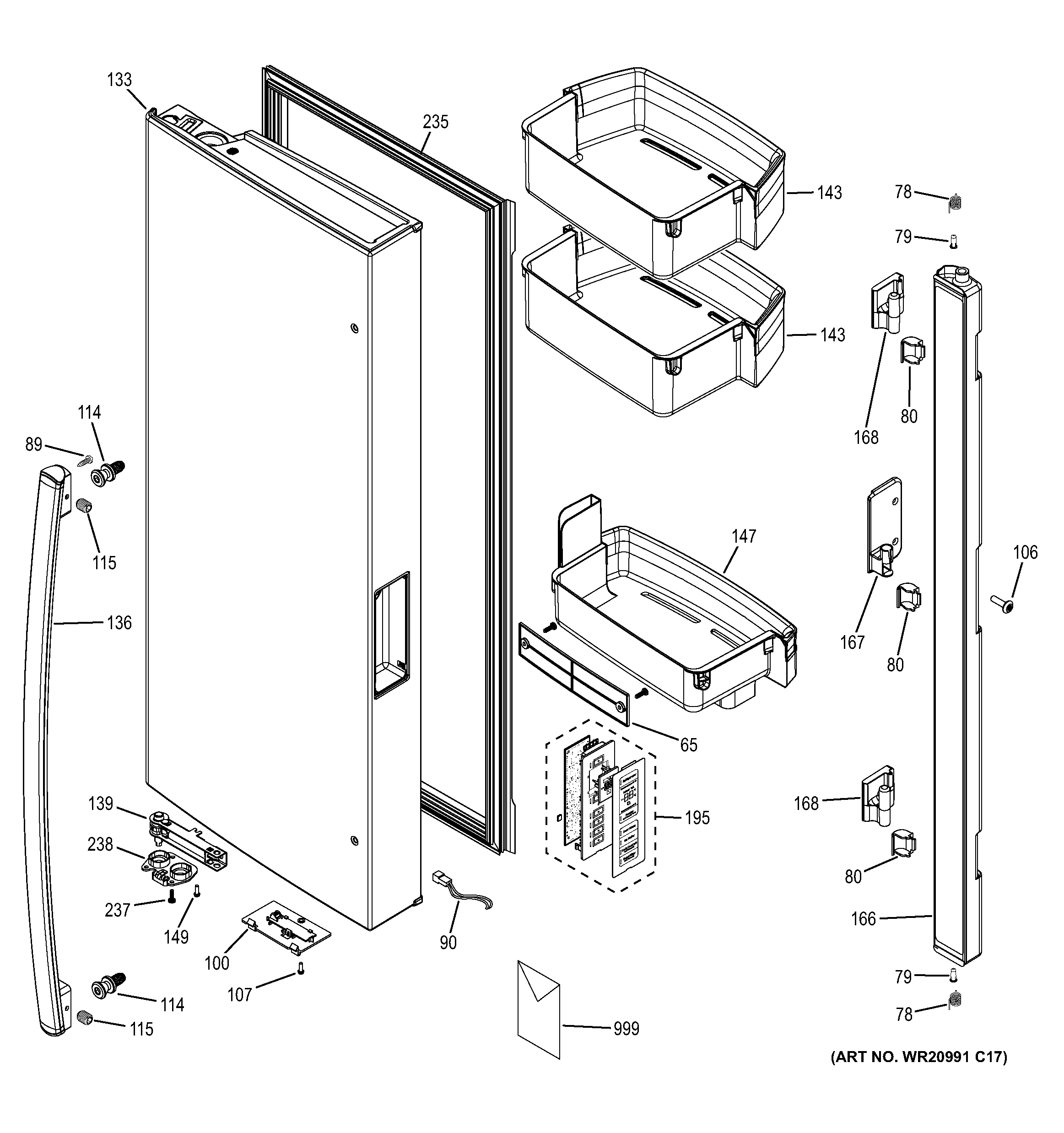 GE GNE29GSHCSS fresh food door - lh diagram