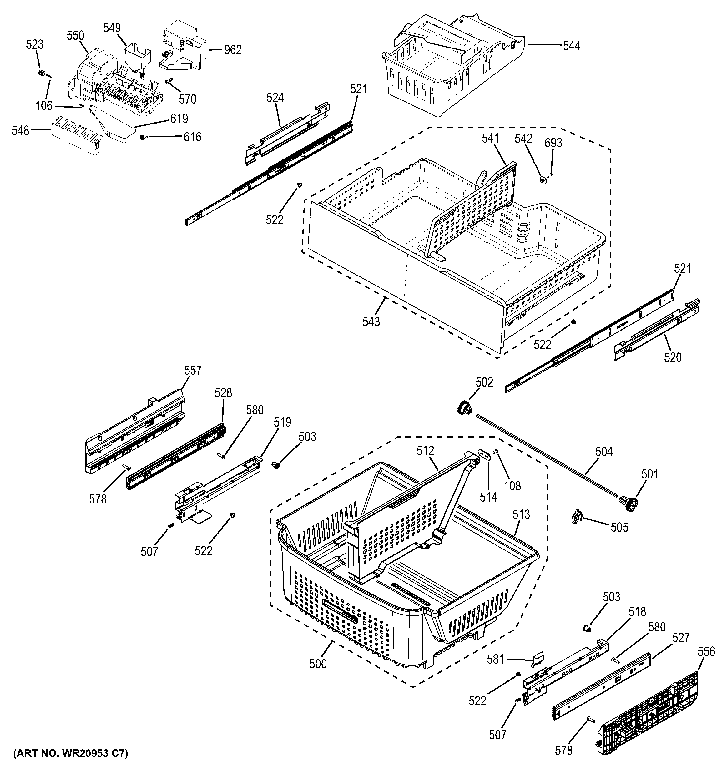 GE GNE29GSHCSS freezer shelves diagram