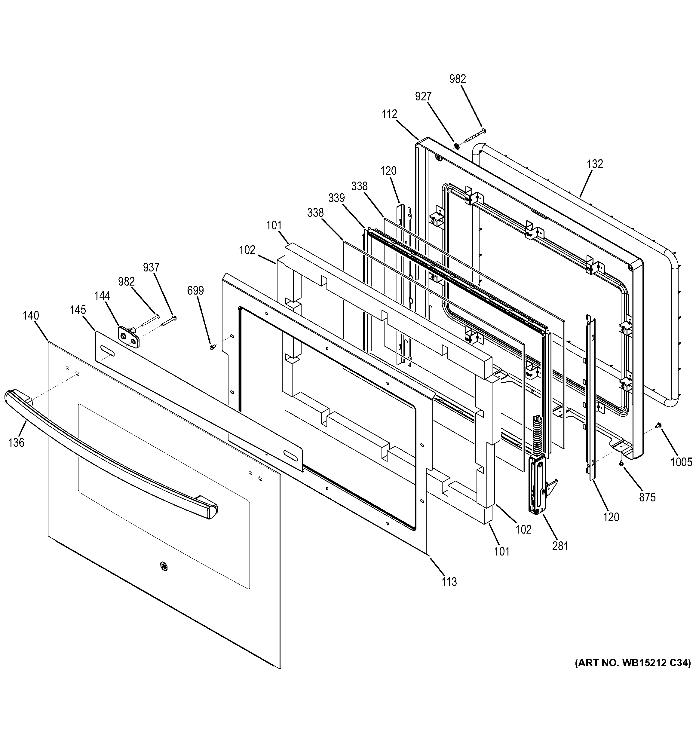 GE PT7050DF5WW door diagram