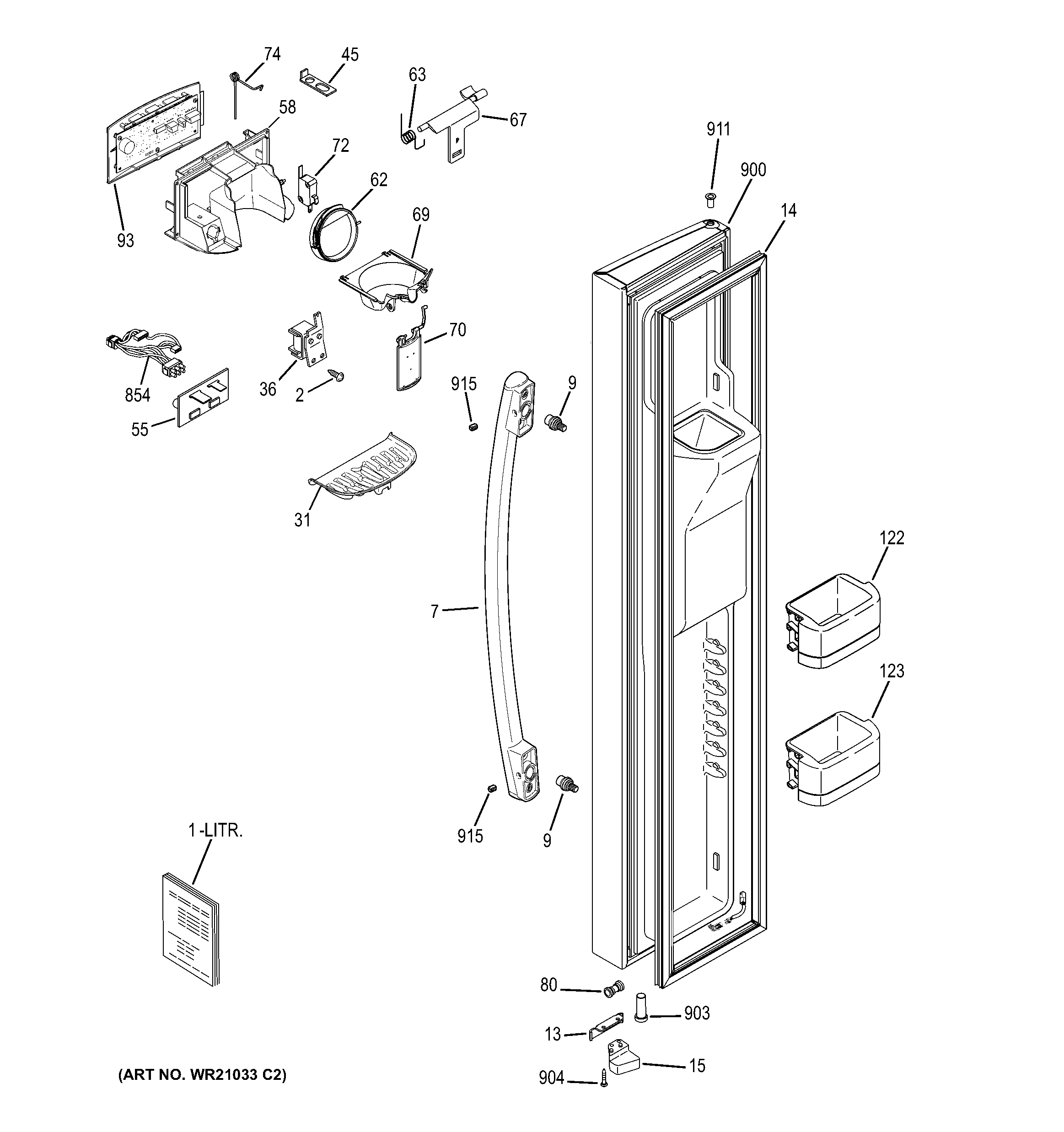 GE PSE25KGHBHWW freezer door diagram