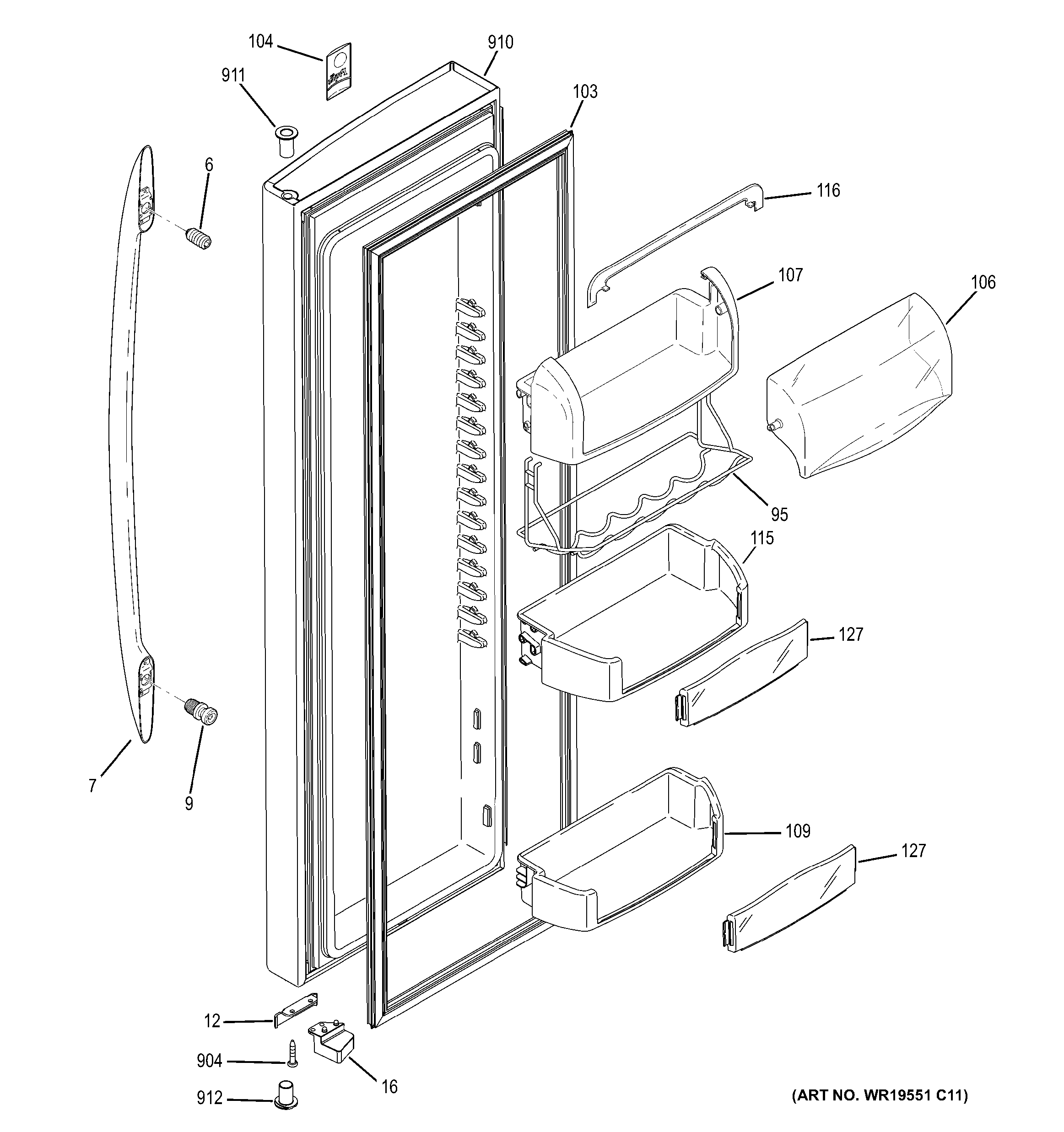 GE PSHS6RGXBDSS fresh food door diagram