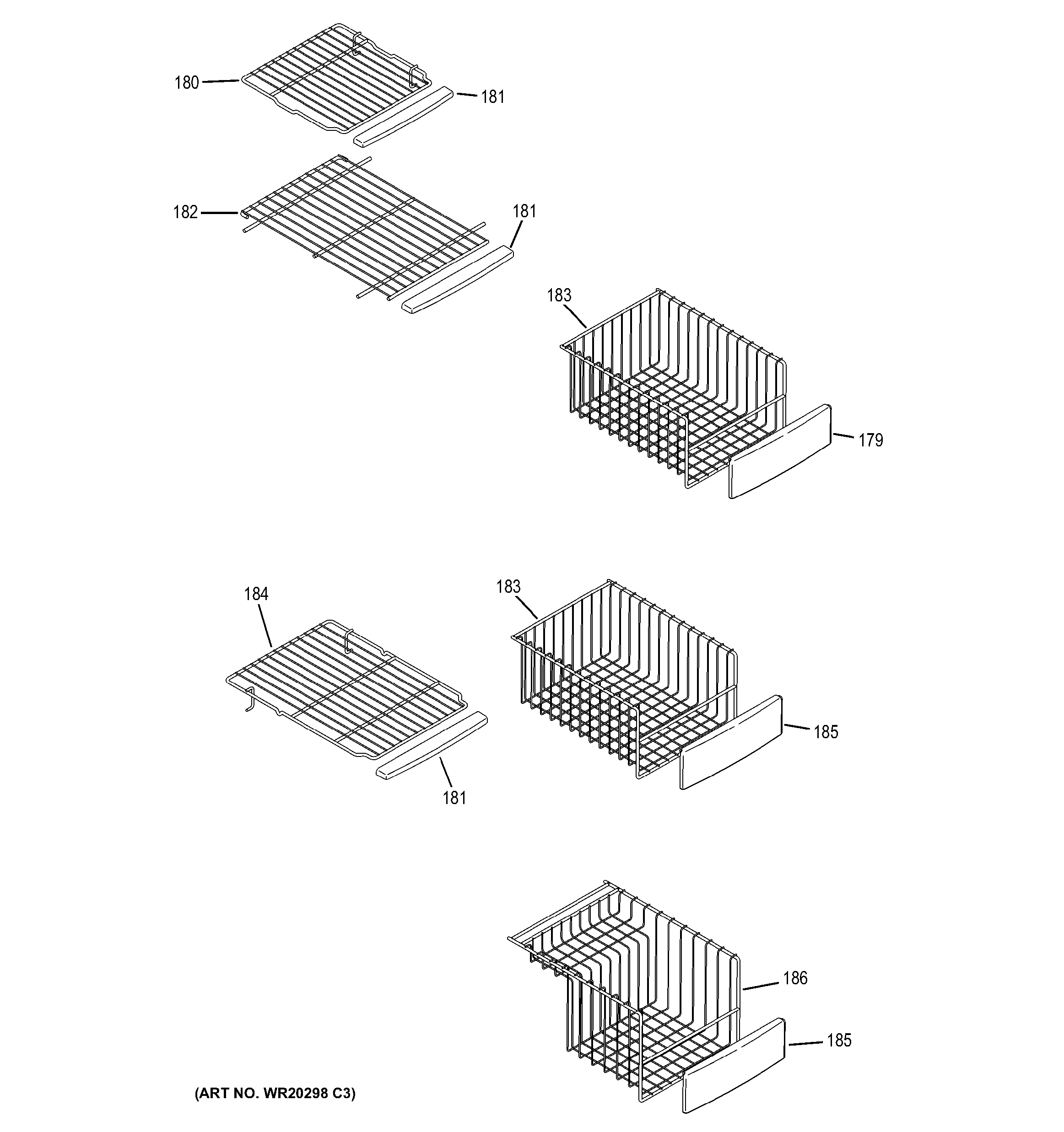 GE PSHS6RGXBDSS freezer shelves diagram