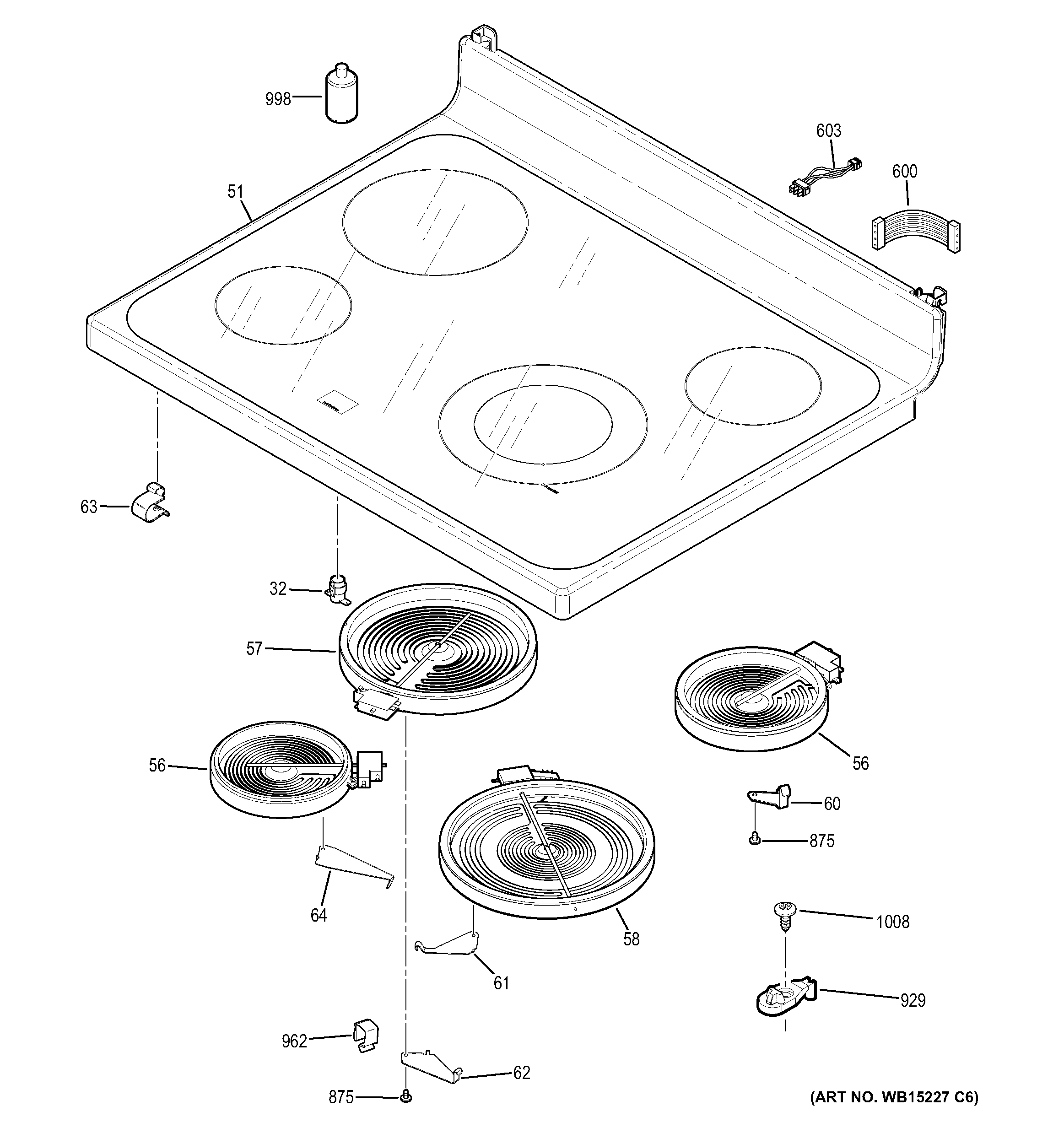 GE JB630RF5SS cooktop diagram