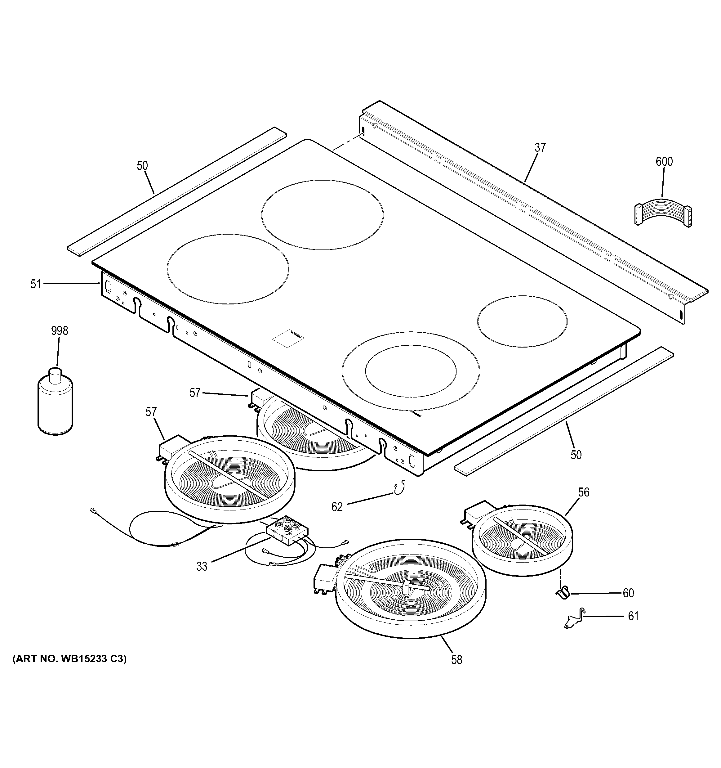 GE JD630DF3WW cooktop diagram