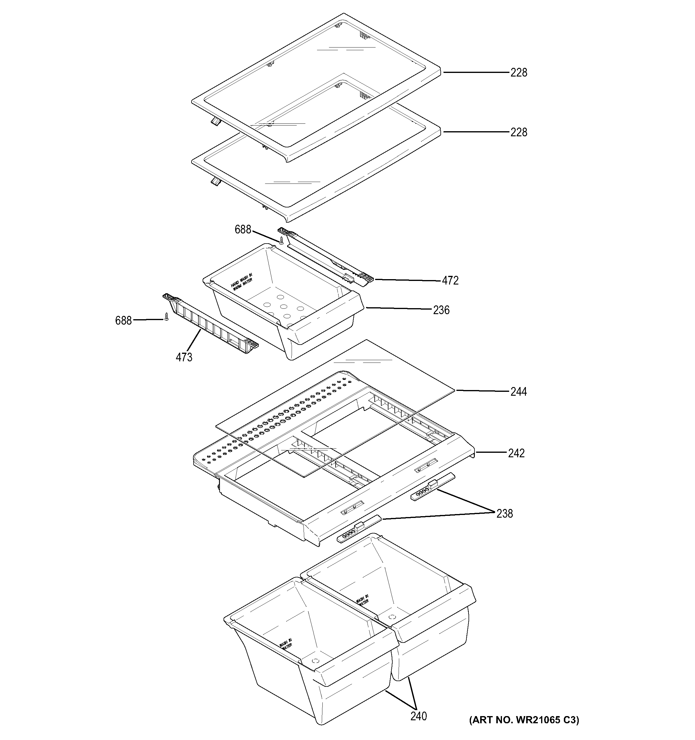 GE GIE18GSHERSS fresh food shelves diagram