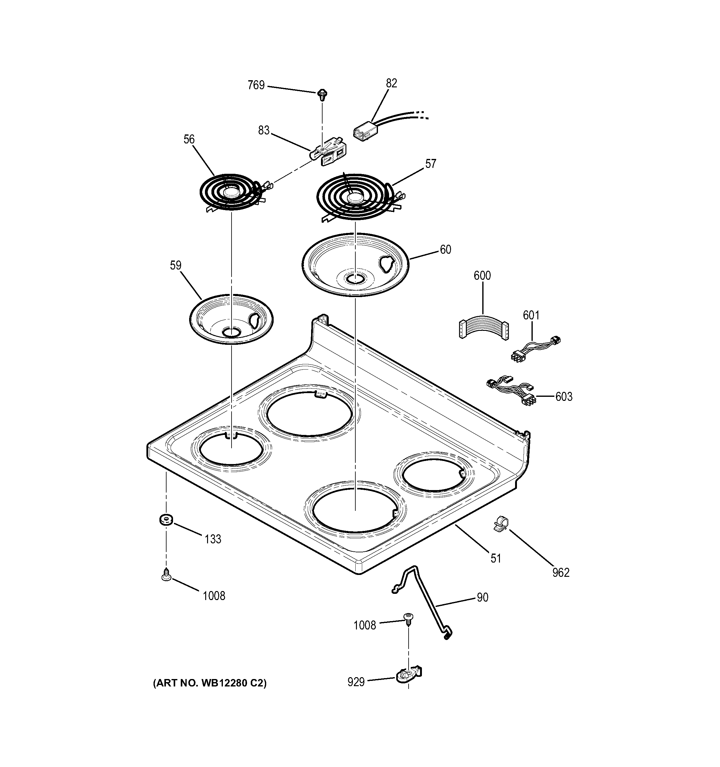GE JB250GF4SA cooktop diagram