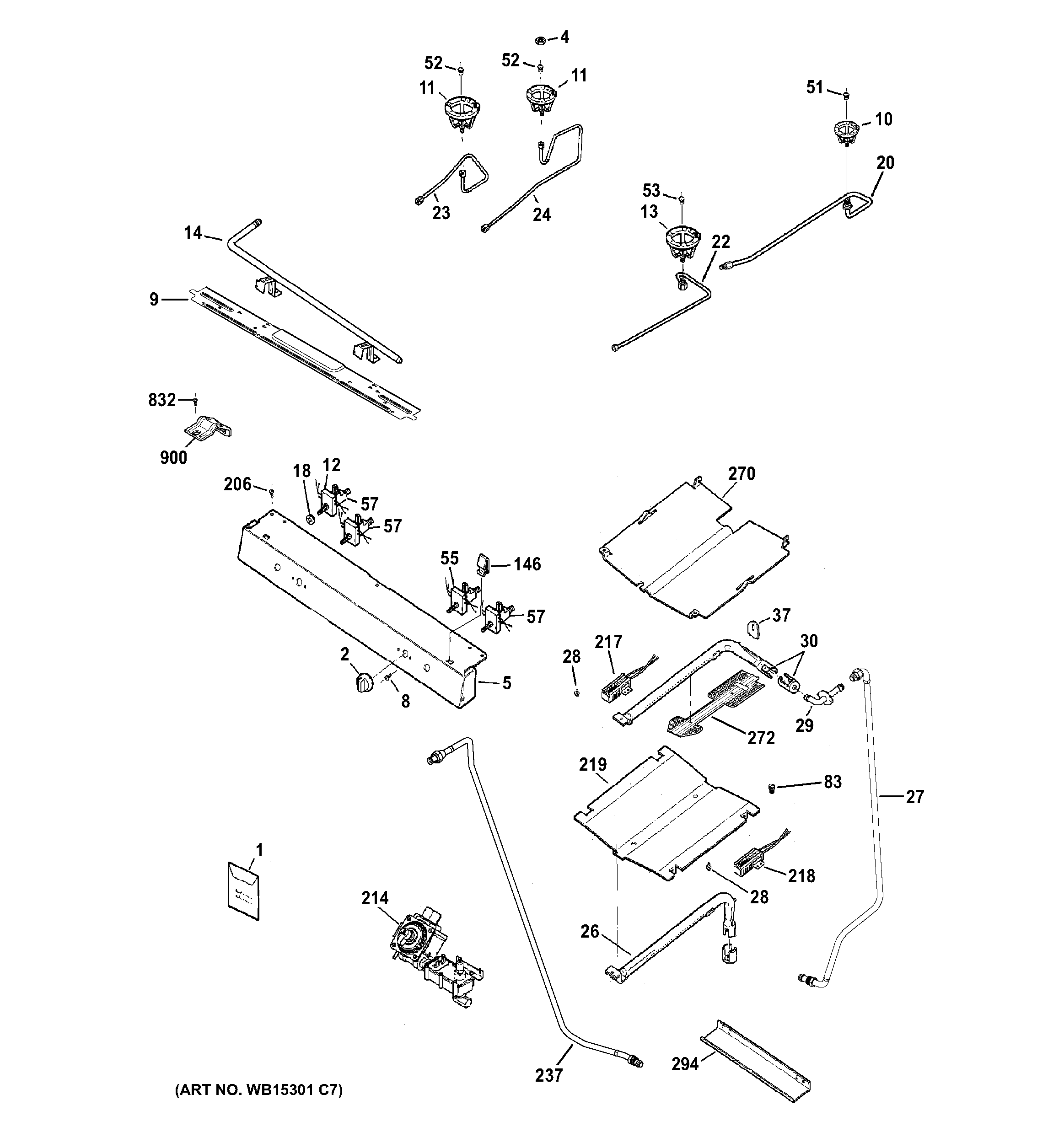 GE JGB620DEF3BB gas & burner parts diagram