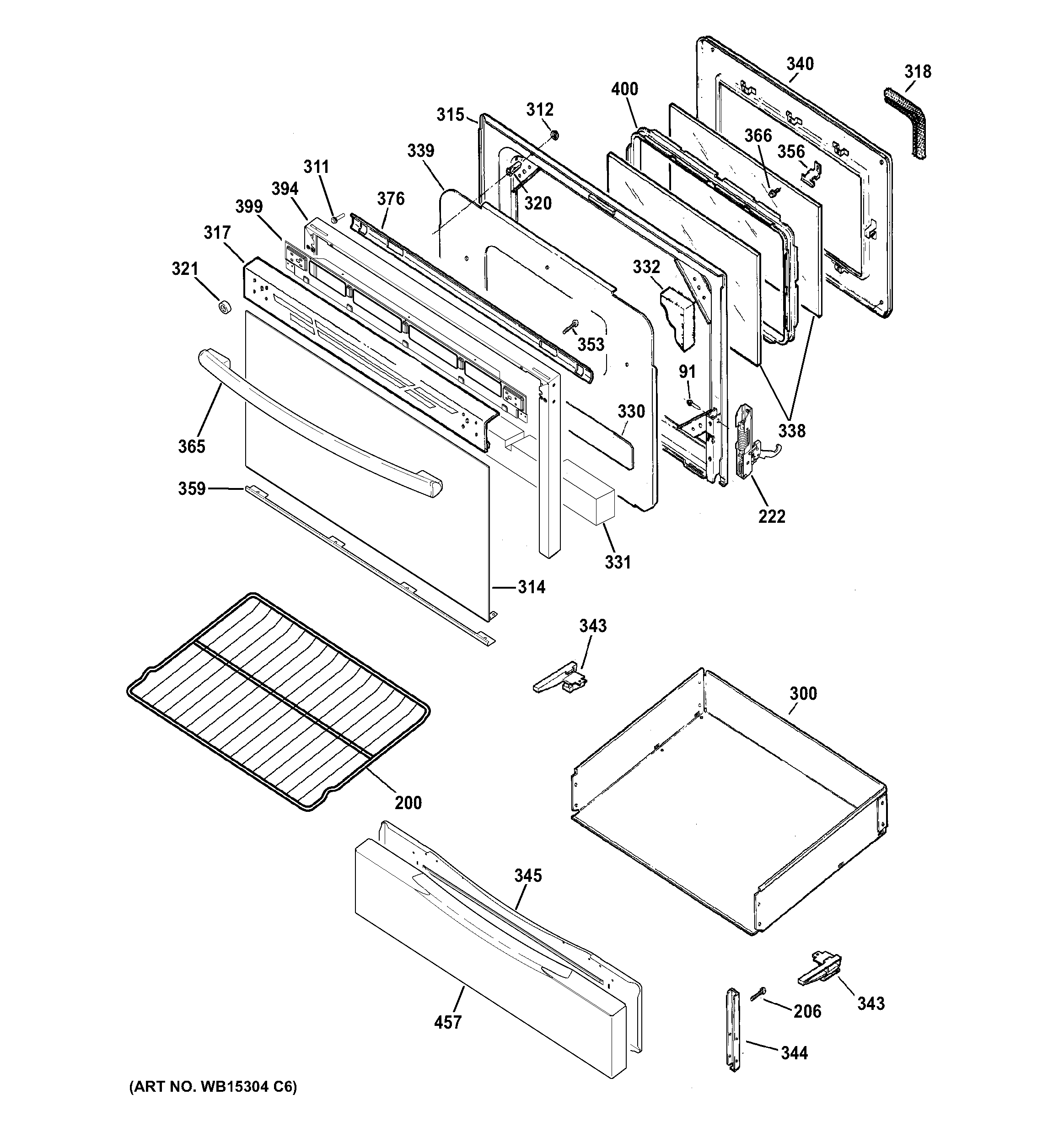 GE JGB620DEF3BB door & drawer parts diagram