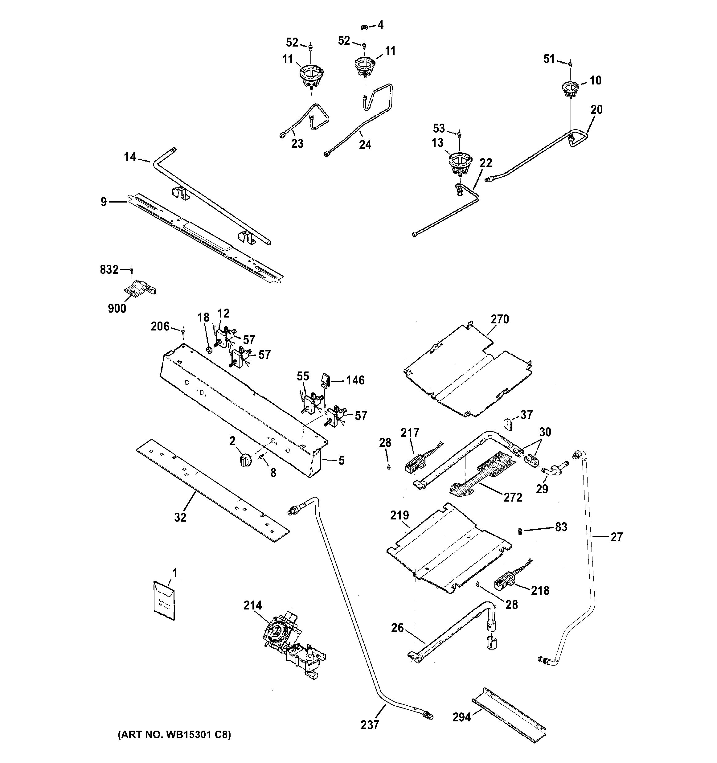 GE JGB630REF4SS gas & burner parts diagram