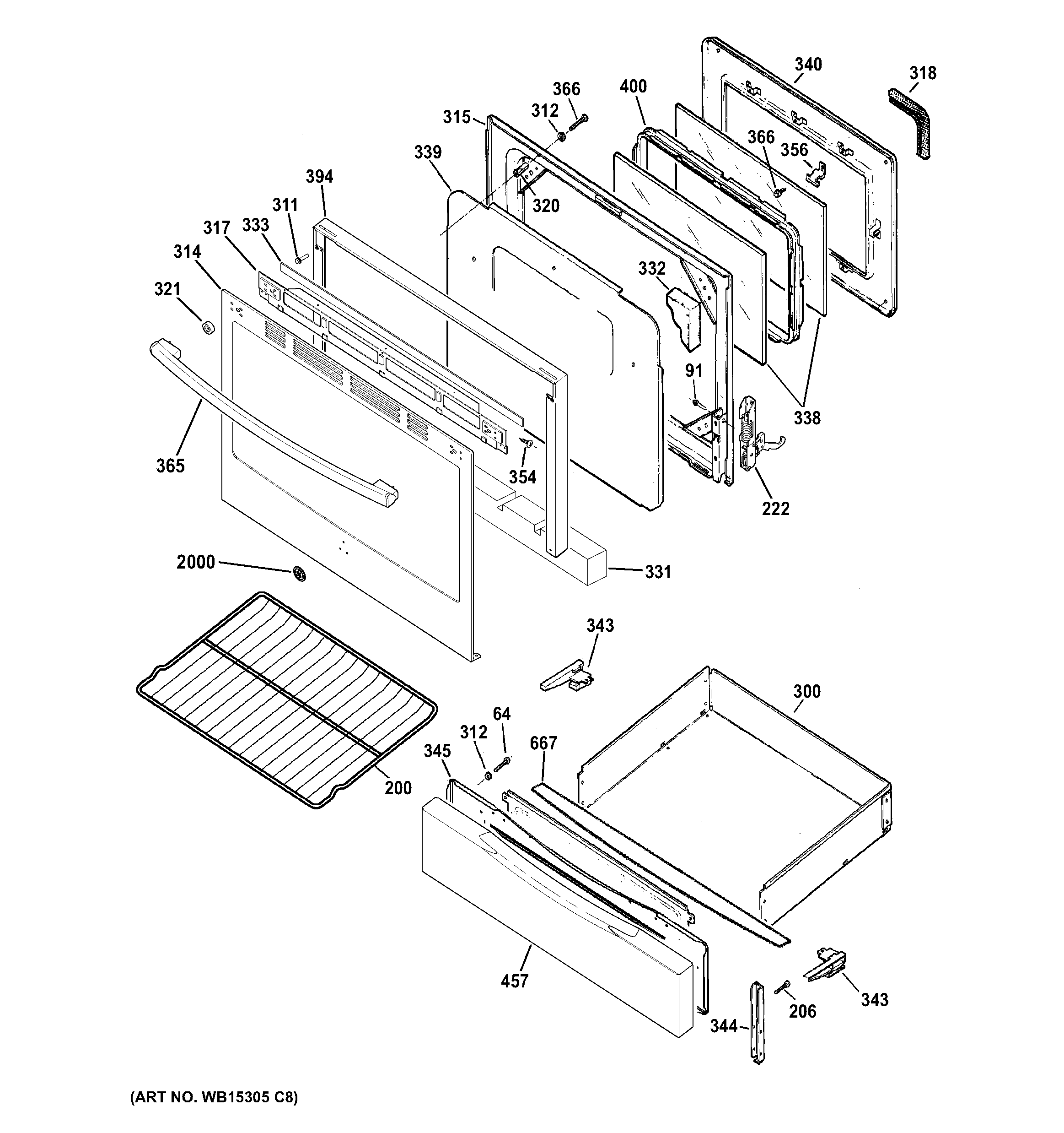 GE JGB630REF4SS door & drawer parts diagram