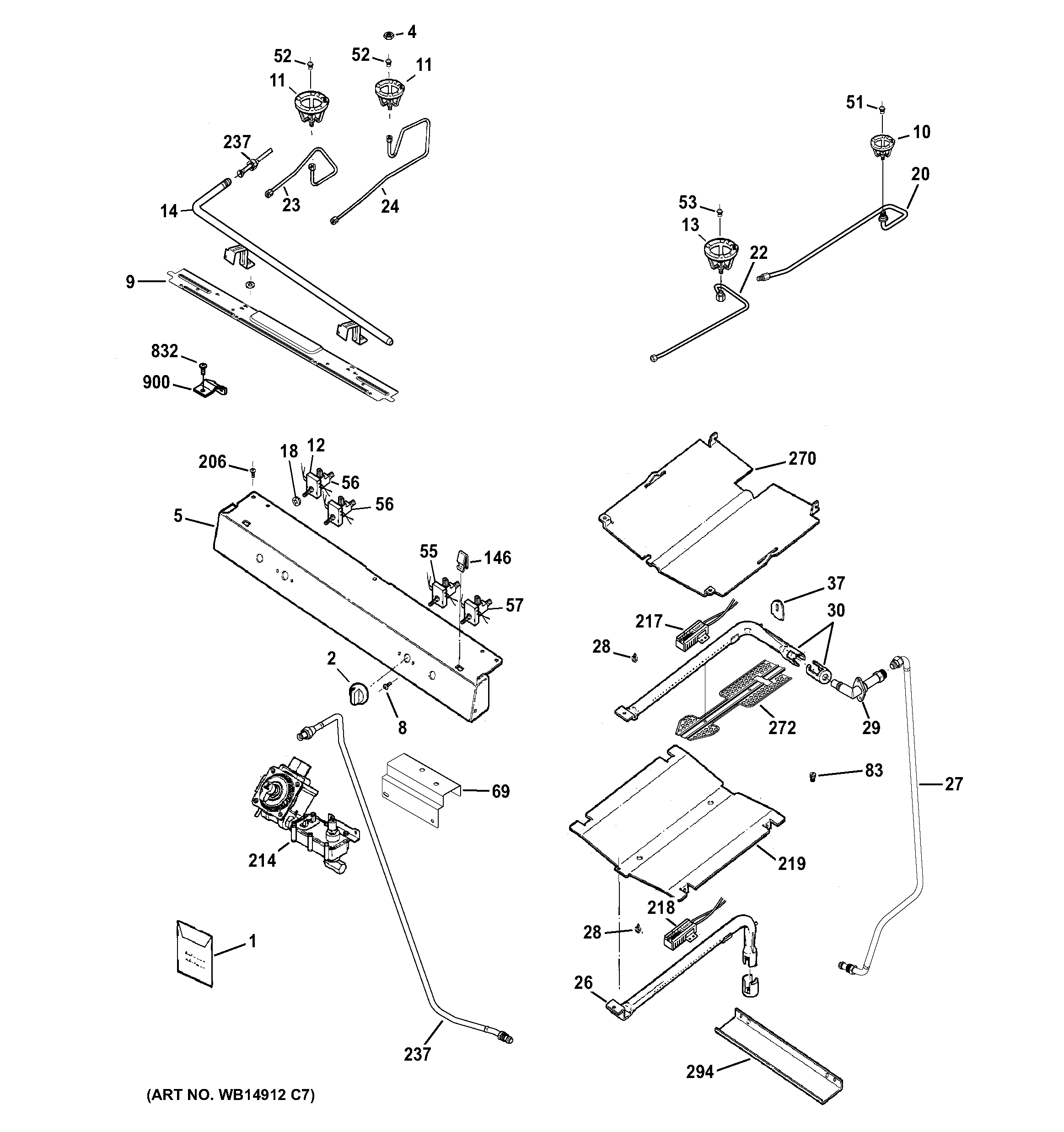 Hotpoint RGB780DEH2WW gas & burner parts diagram