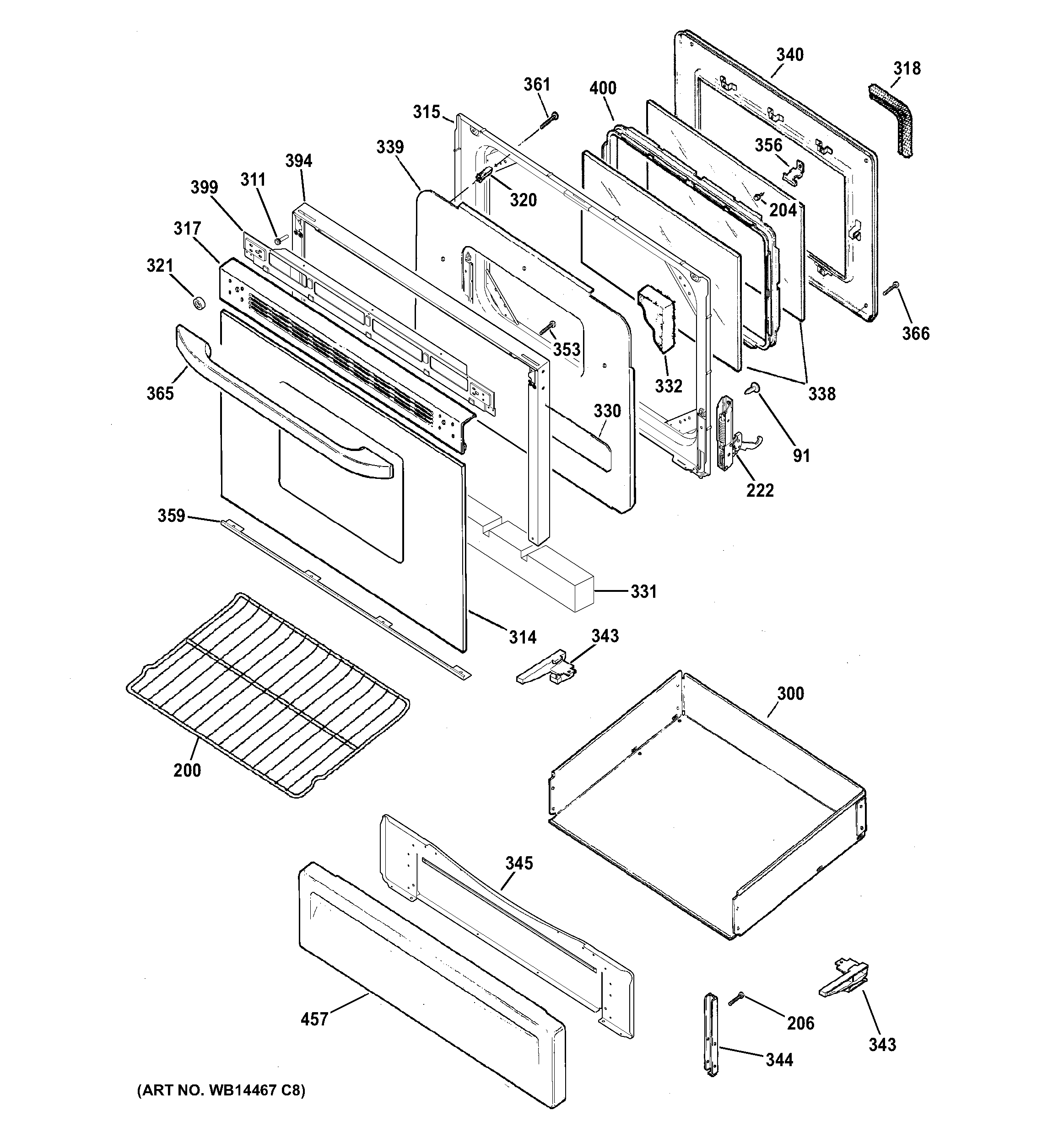 Hotpoint RGB780DEH2WW door & drawer parts diagram