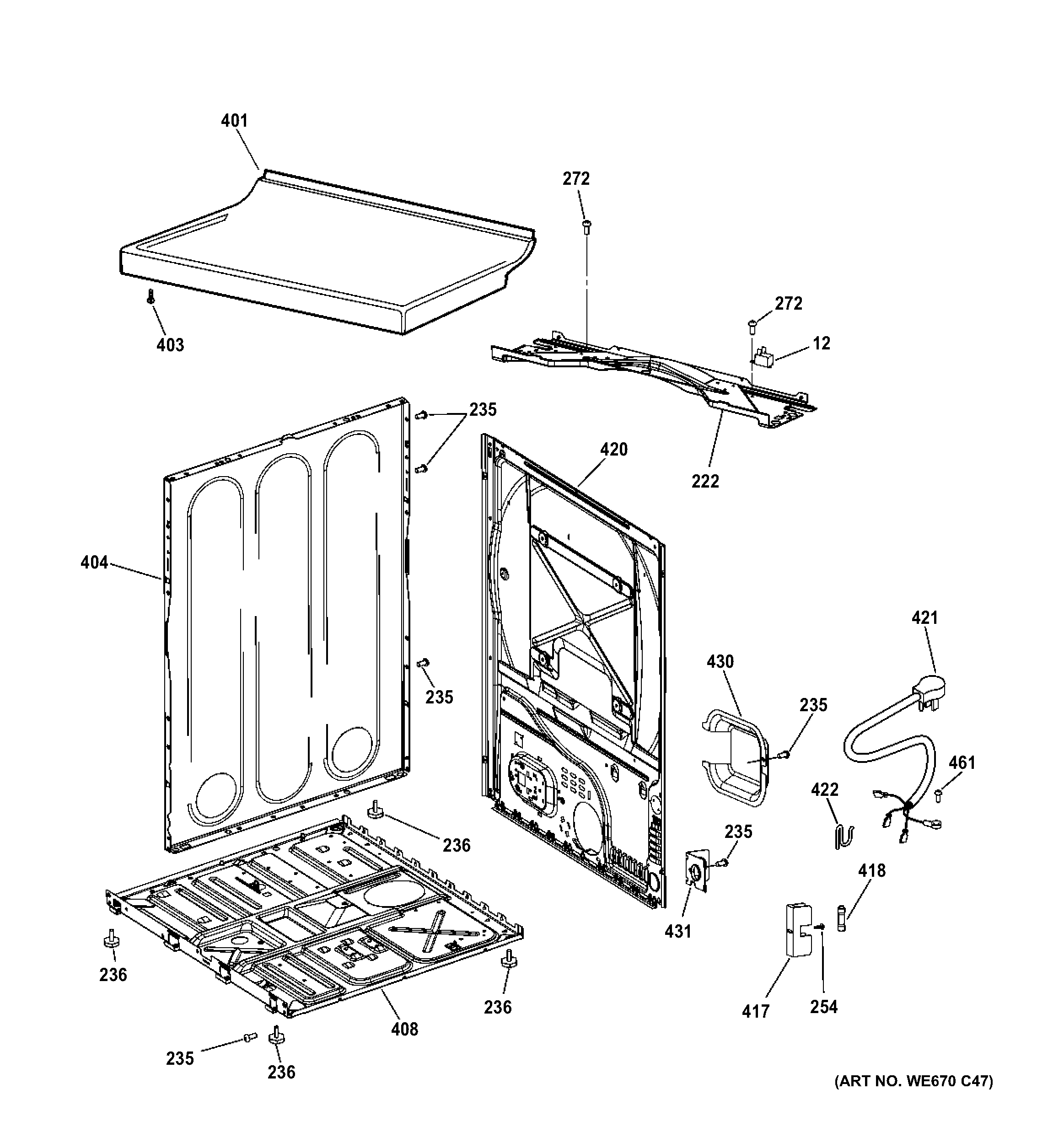 GE GTD18GSSJ2WW cabinet & top panel diagram