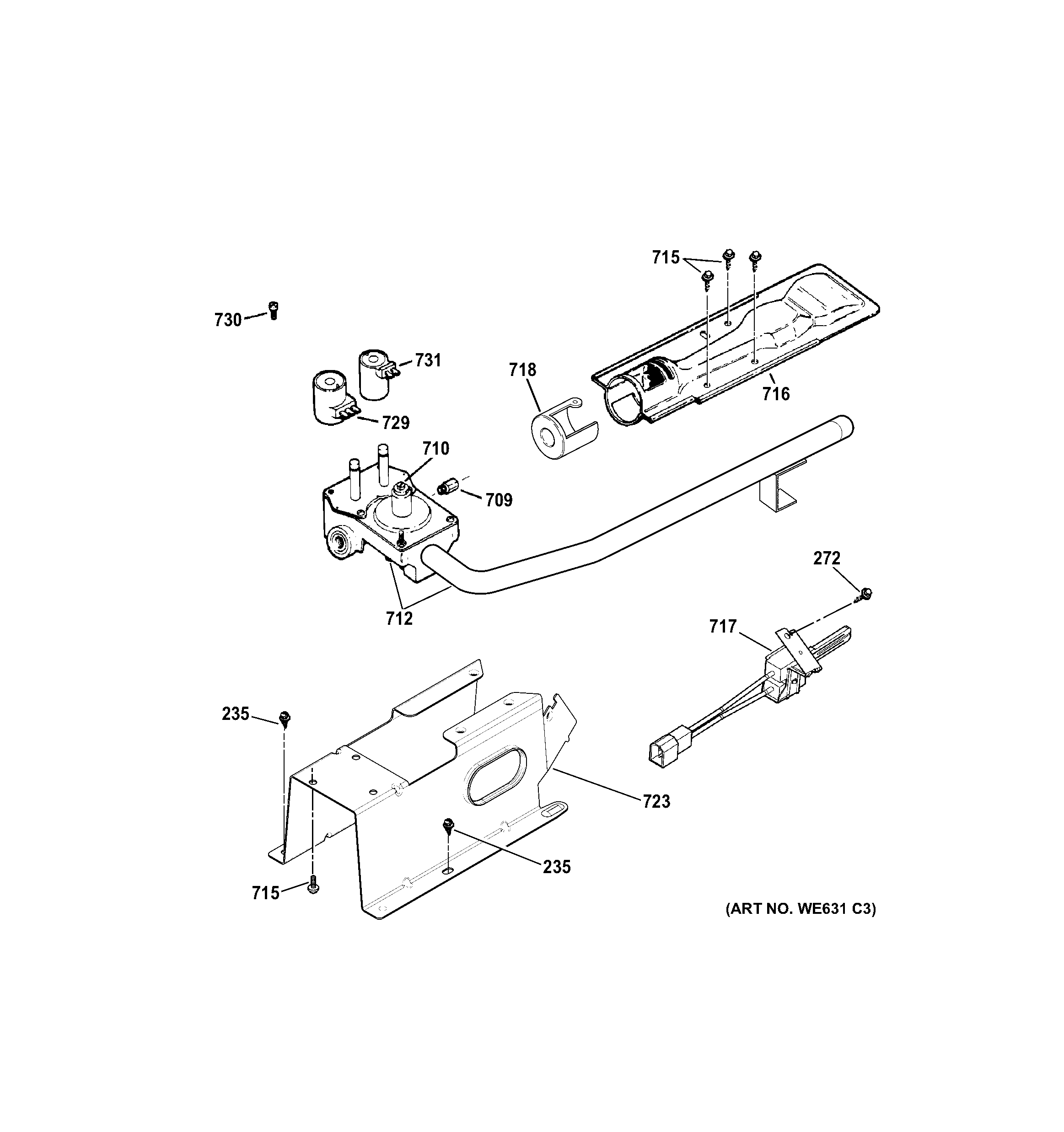 GE GTD18GSSJ2WW gas valve & burner assembly diagram