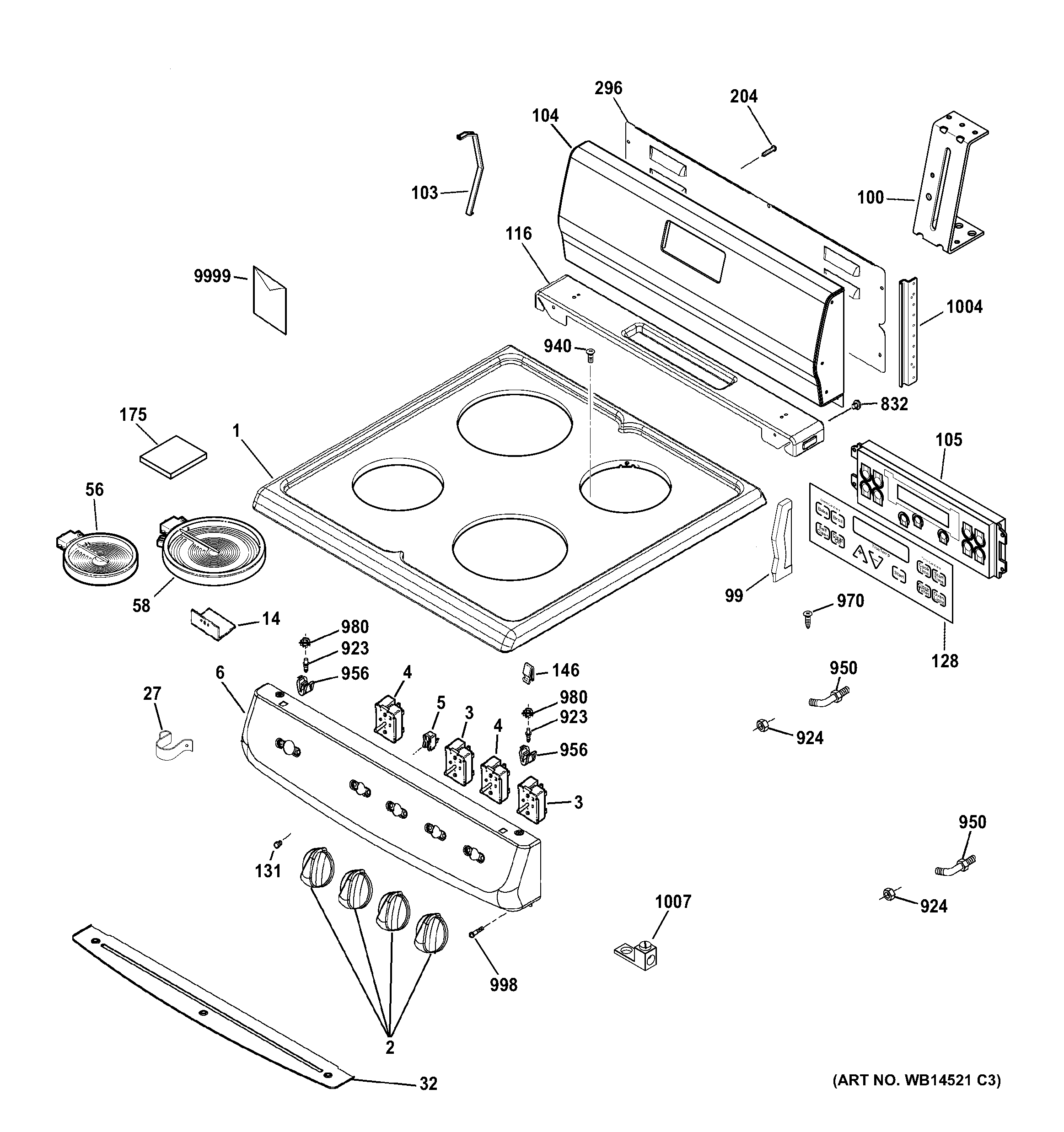 GE JA624RN1SS control panel & cooktop diagram