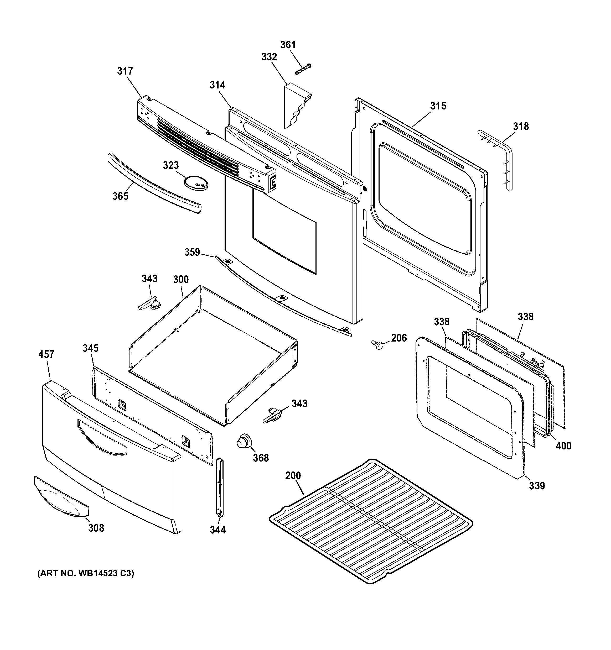 GE JA624RN1SS door & drawer parts diagram