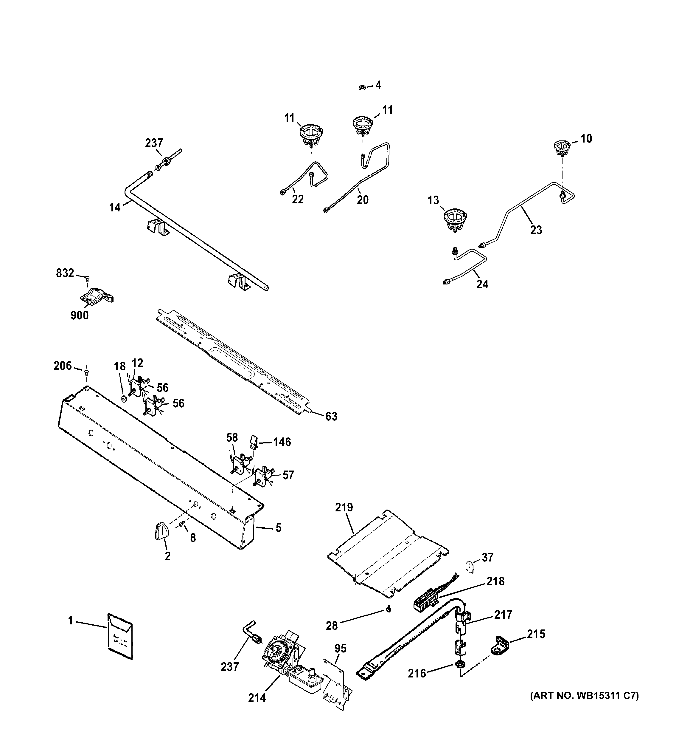 GE JGBS60GLF1SA gas & burner parts diagram