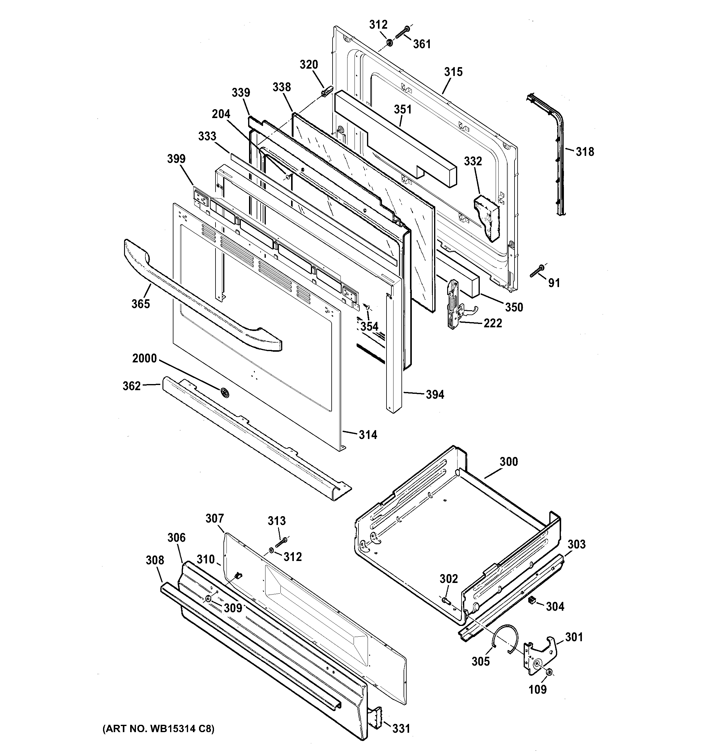 GE JGBS60GLF1SA door & drawer parts diagram