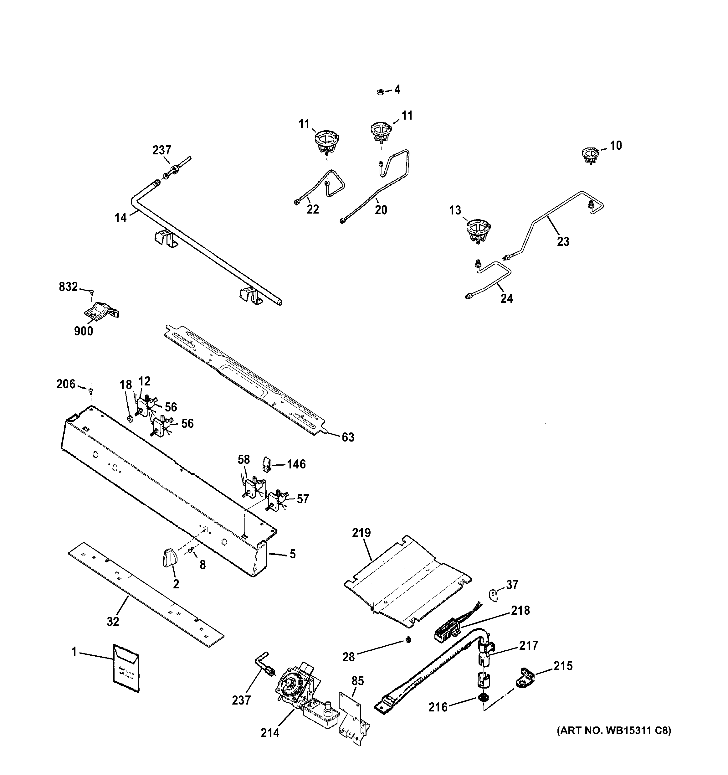 GE JGBS60RLF1SS gas & burner parts diagram
