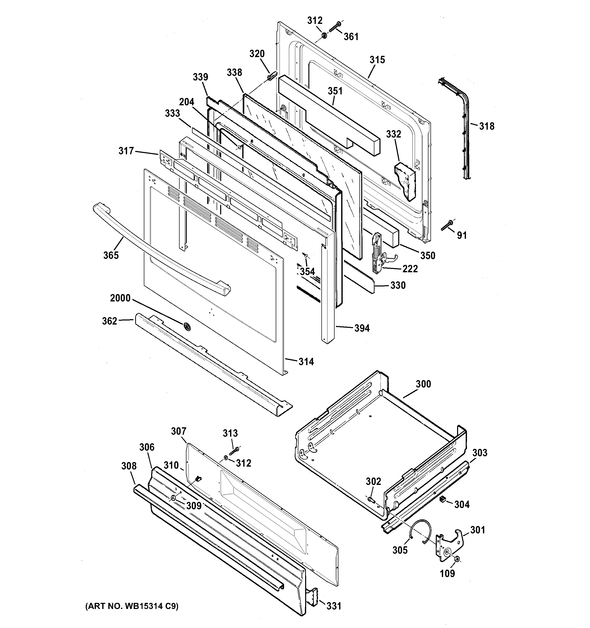 GE JGBS60RLF1SS door & drawer parts diagram