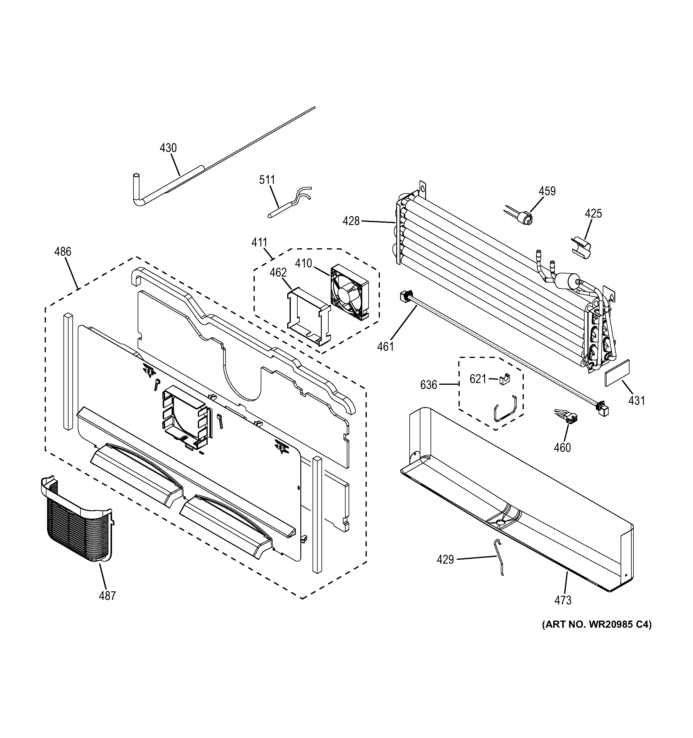 GE DFE28JGHDWW freezer section diagram