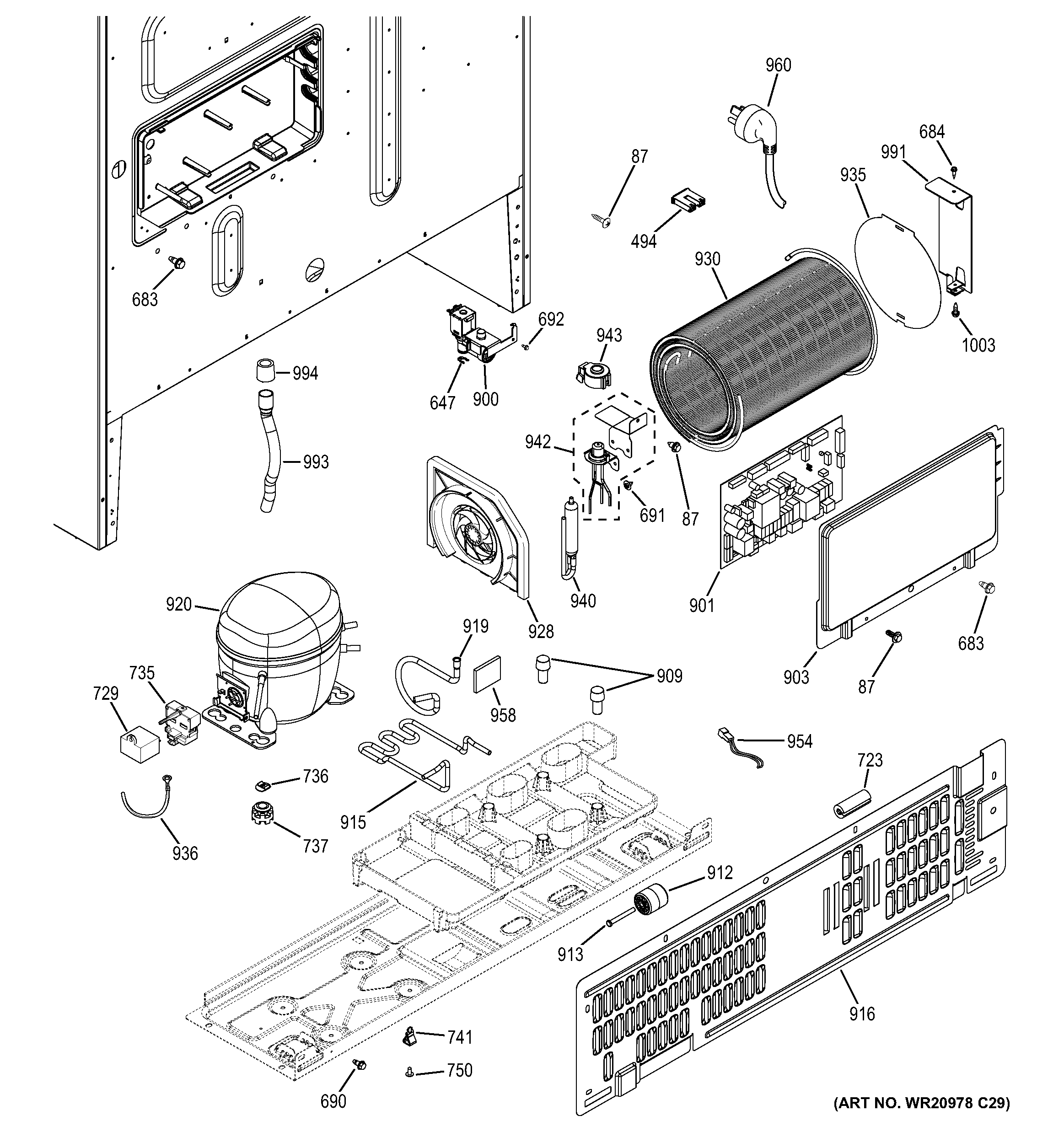 GE GFE26GGHGBB machine compartment diagram