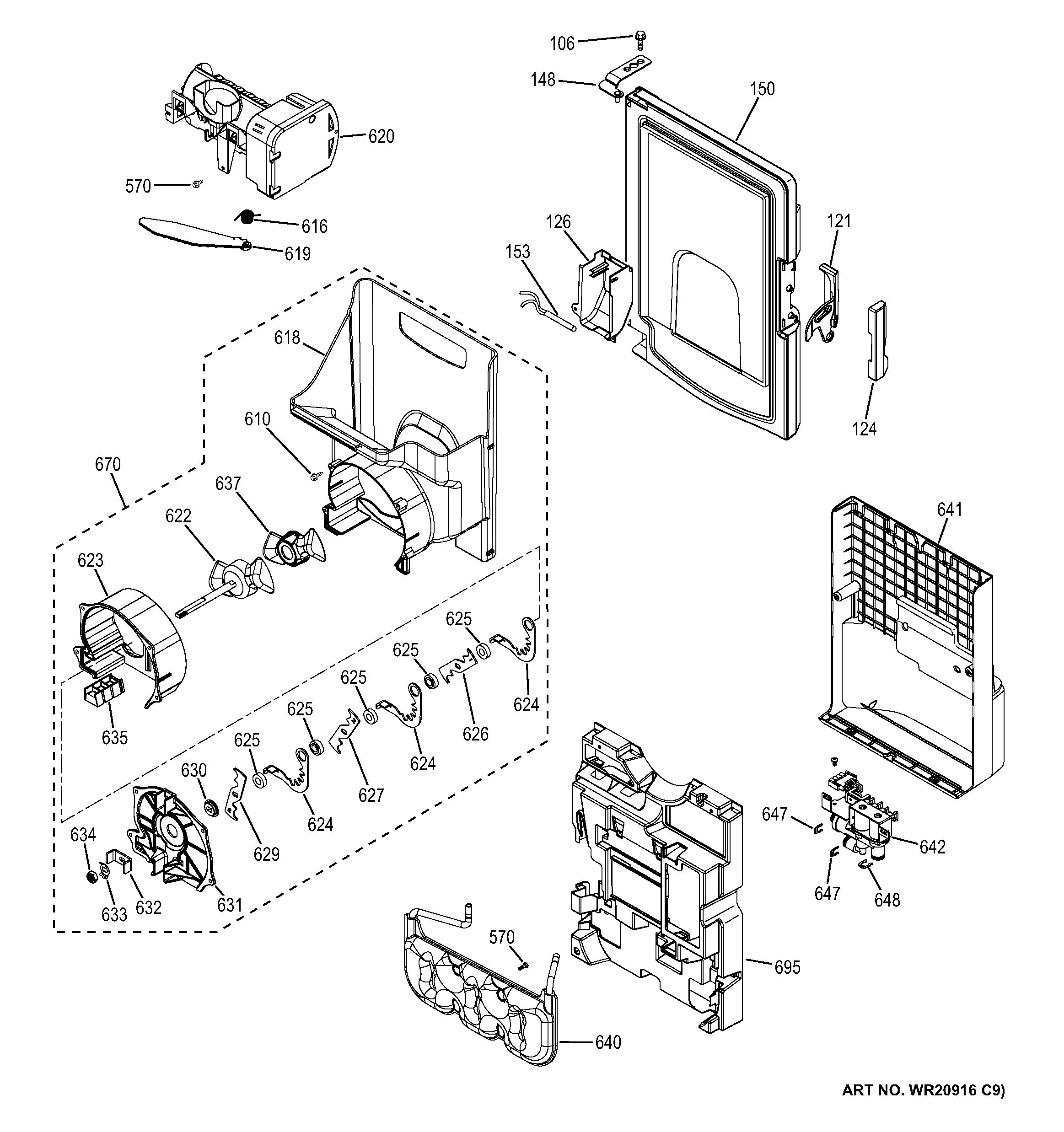 GE GFE26GGHGBB ice maker & dispenser diagram