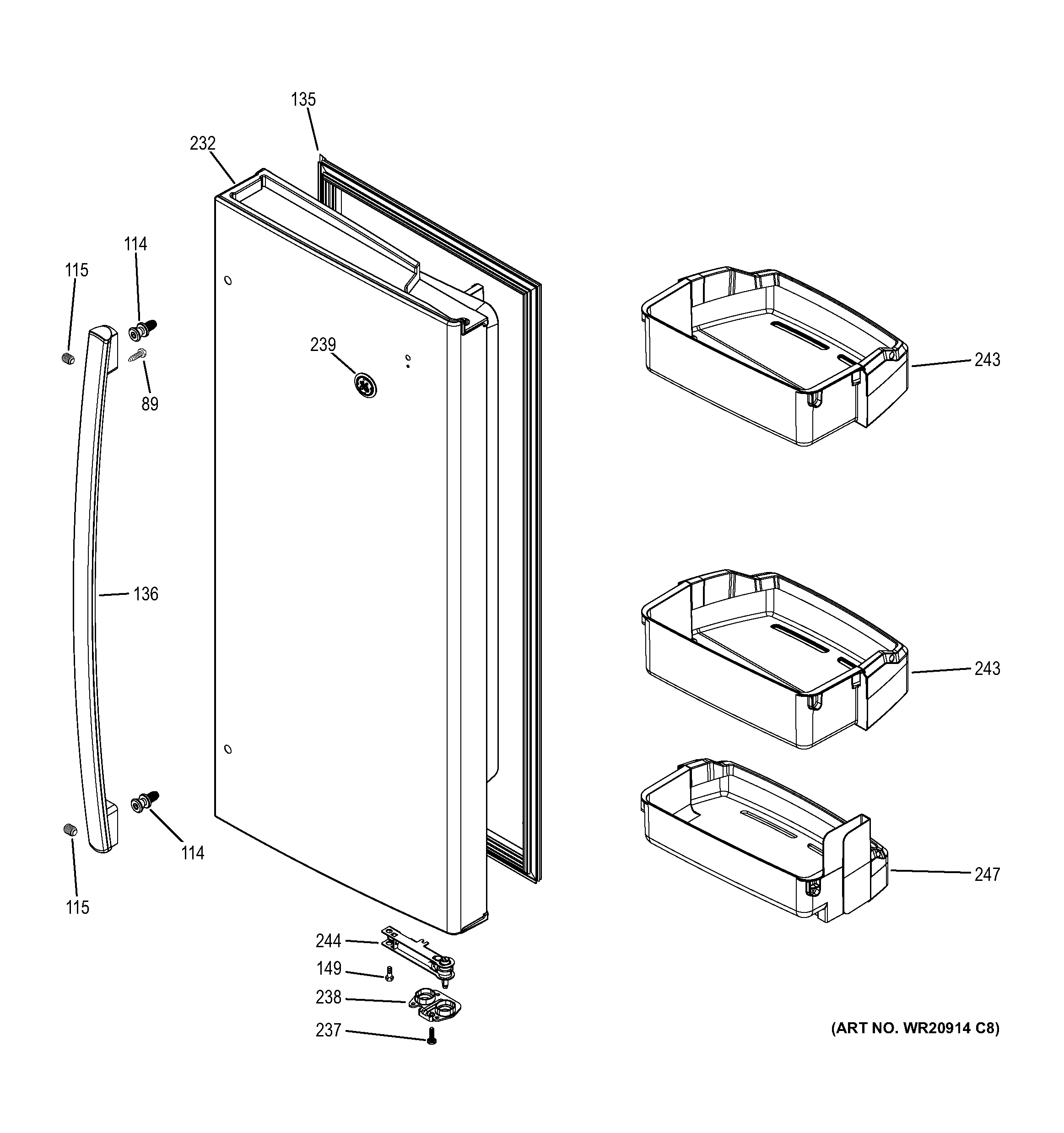 GE GFE26GMHFES fresh food door - rh diagram