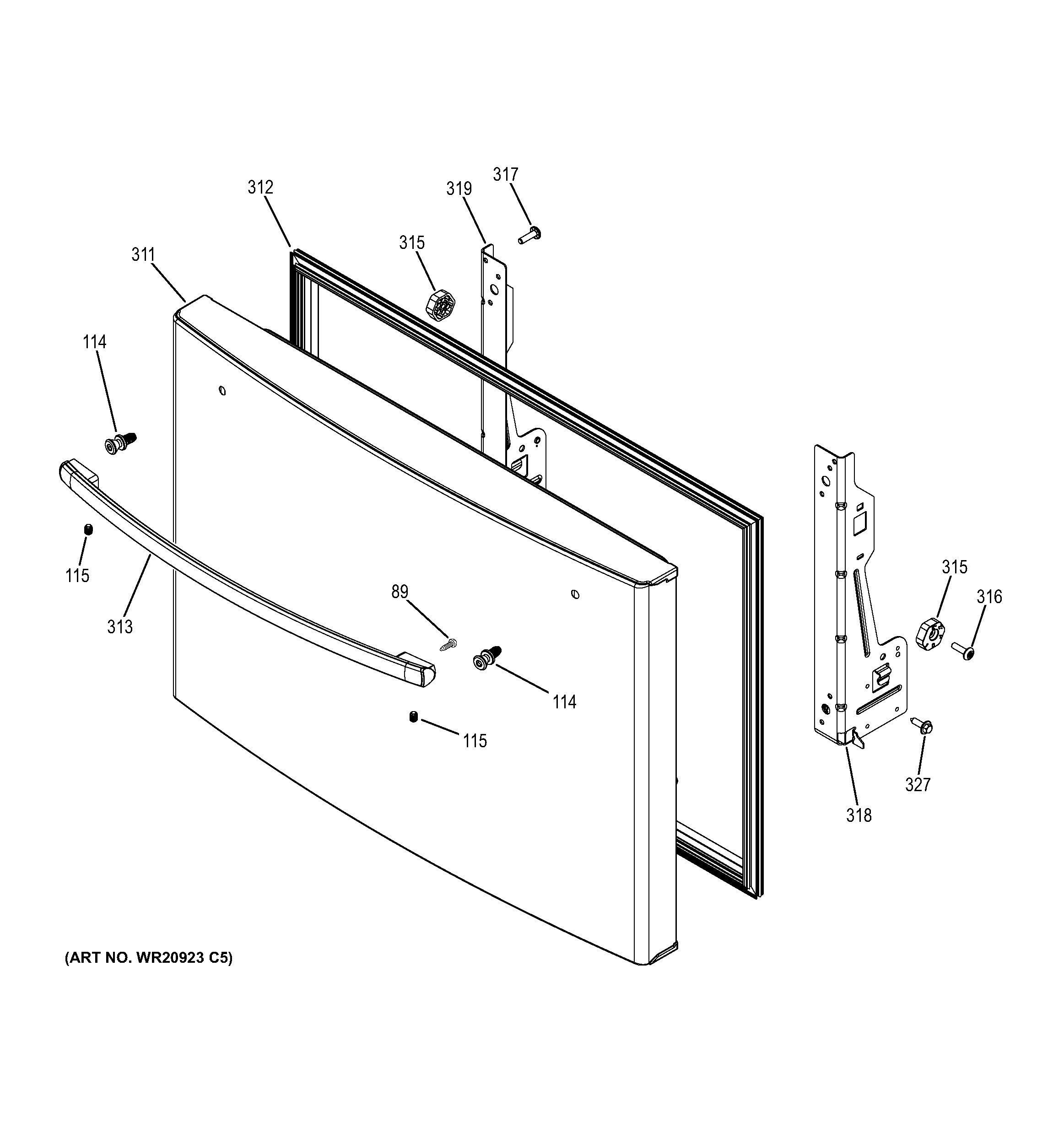 GE GFE26GMHGES freezer door diagram