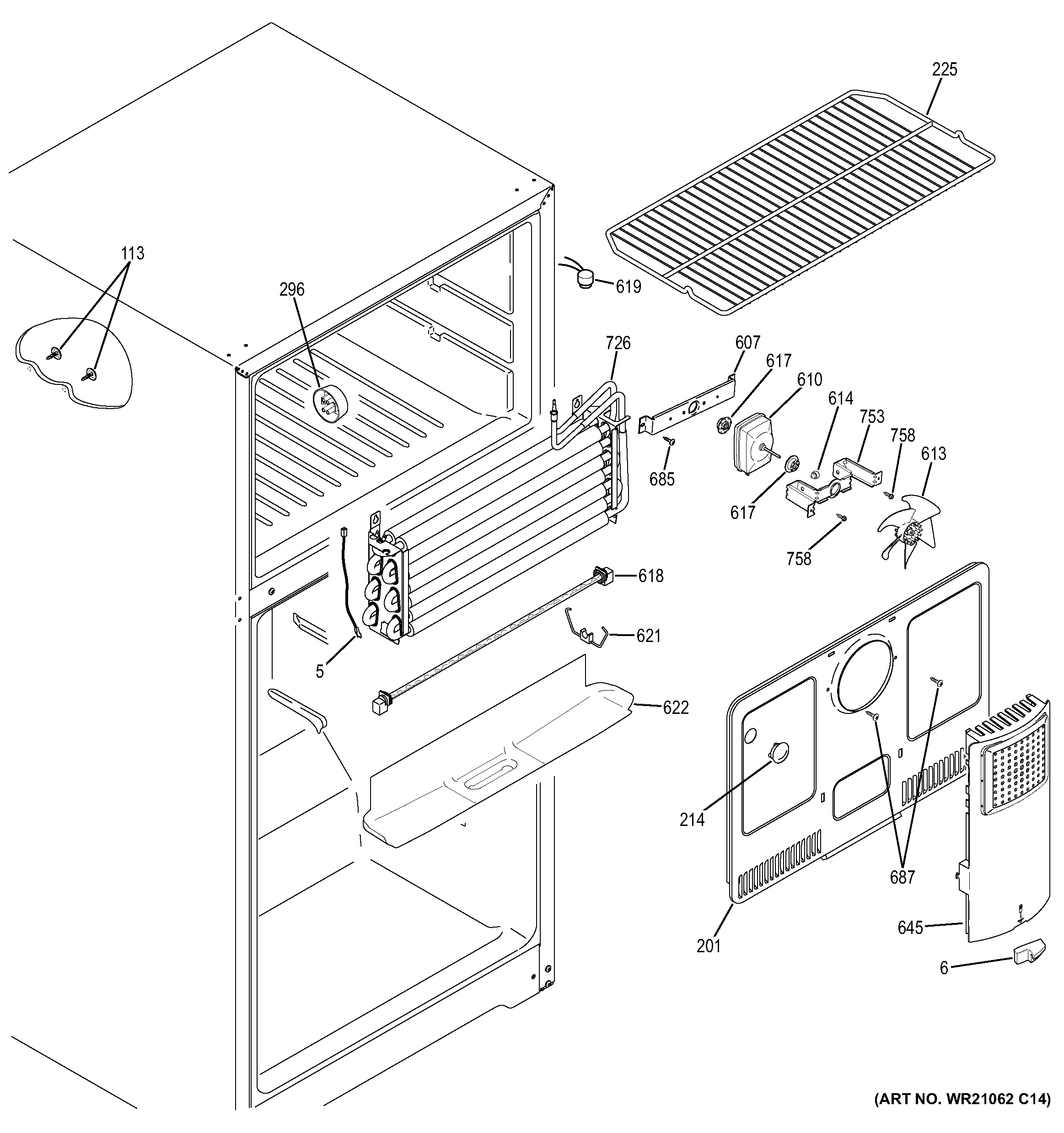 GE GTE18CTHGRCC freezer section diagram