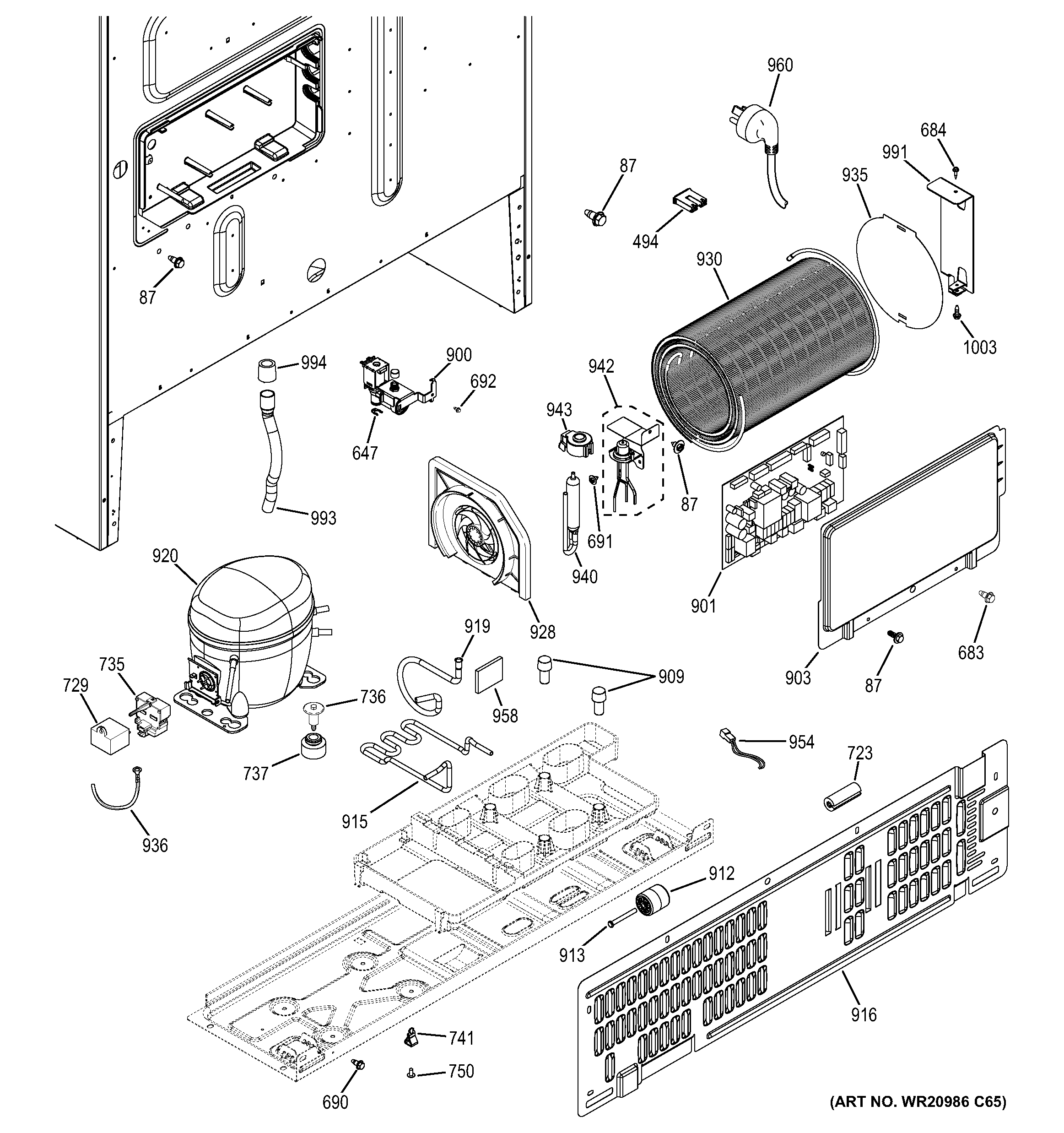 GE GYE22KSHHSS machine compartment diagram