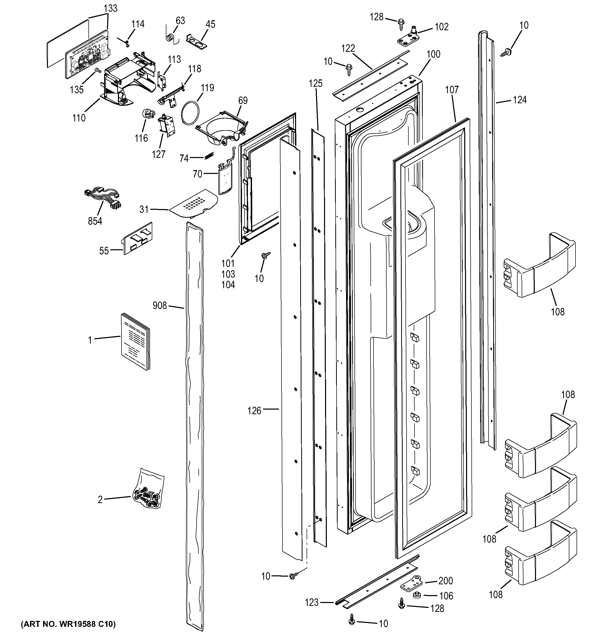 GE ZISB360DHC freezer door diagram