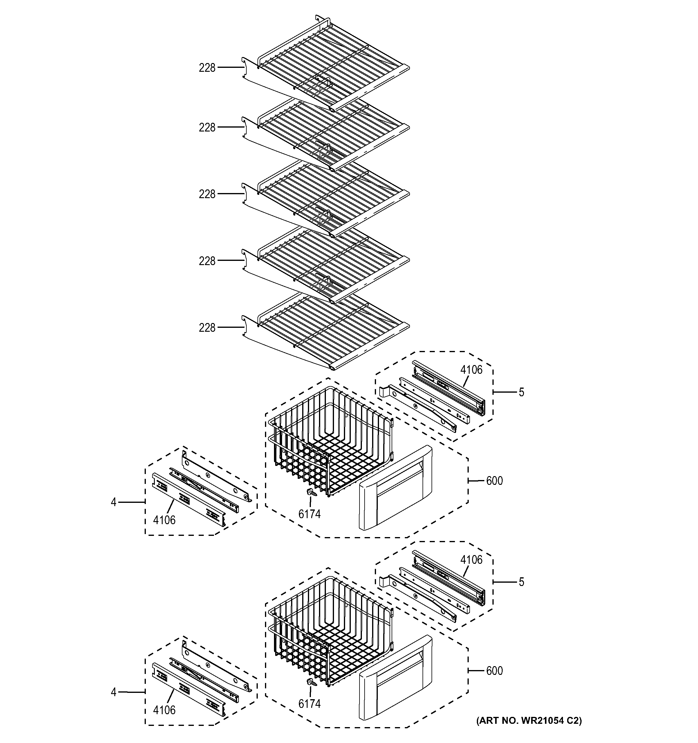 GE ZISB360DHC freezer shelves diagram