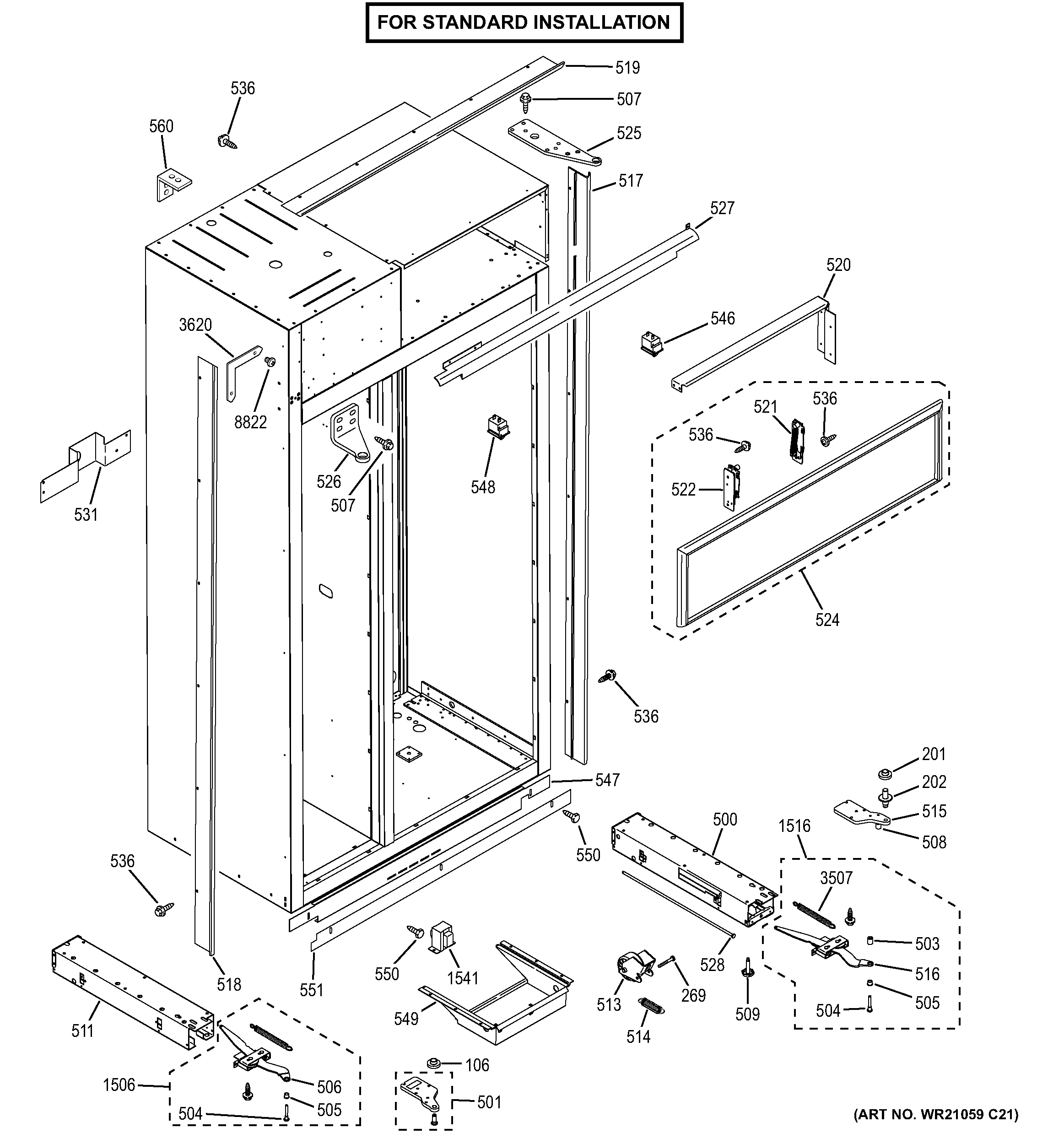 GE ZISB360DHC case parts - standard diagram