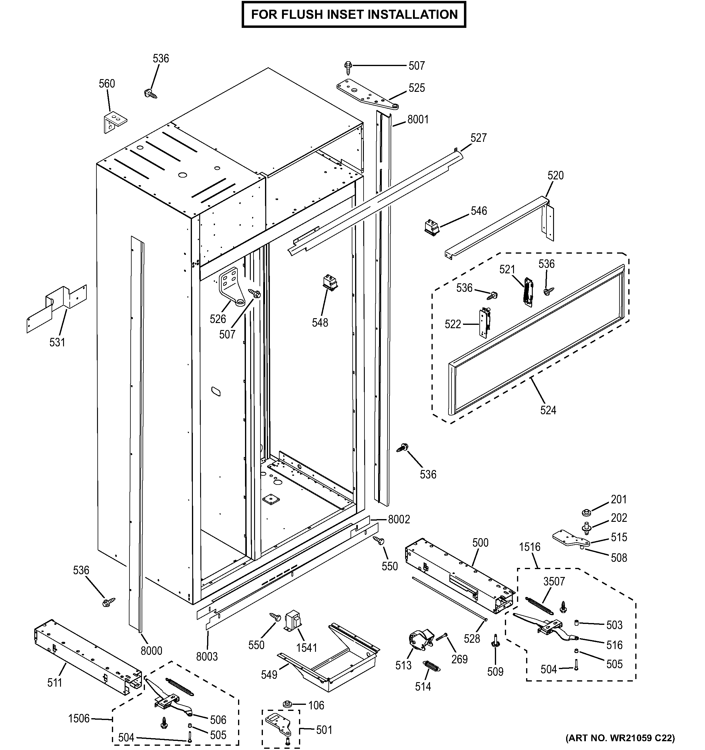 GE ZISB480DHC case parts - flush inset diagram