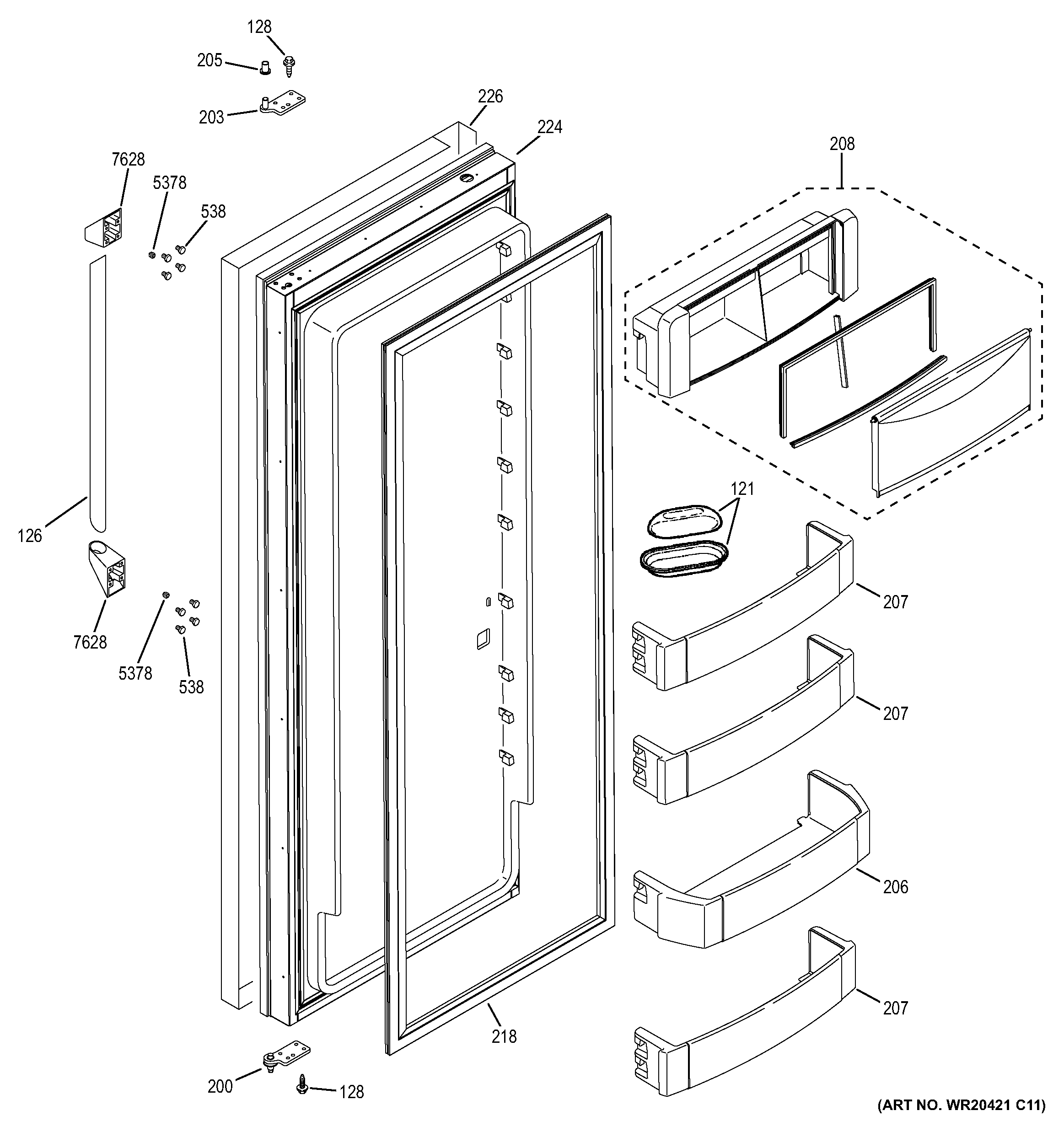 GE ZISP420DHBSS fresh food door diagram