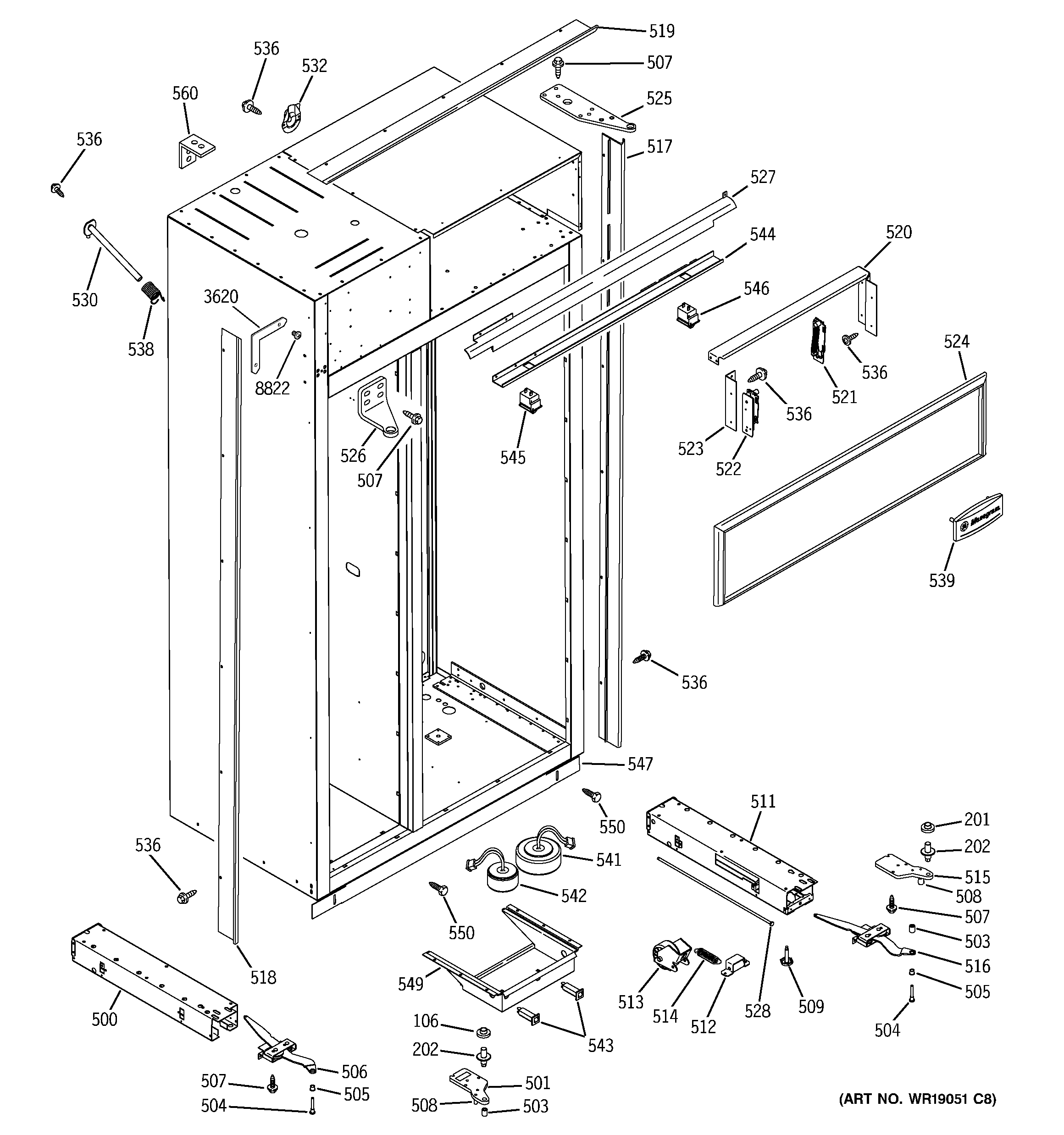 GE ZIS420NMA case part diagram