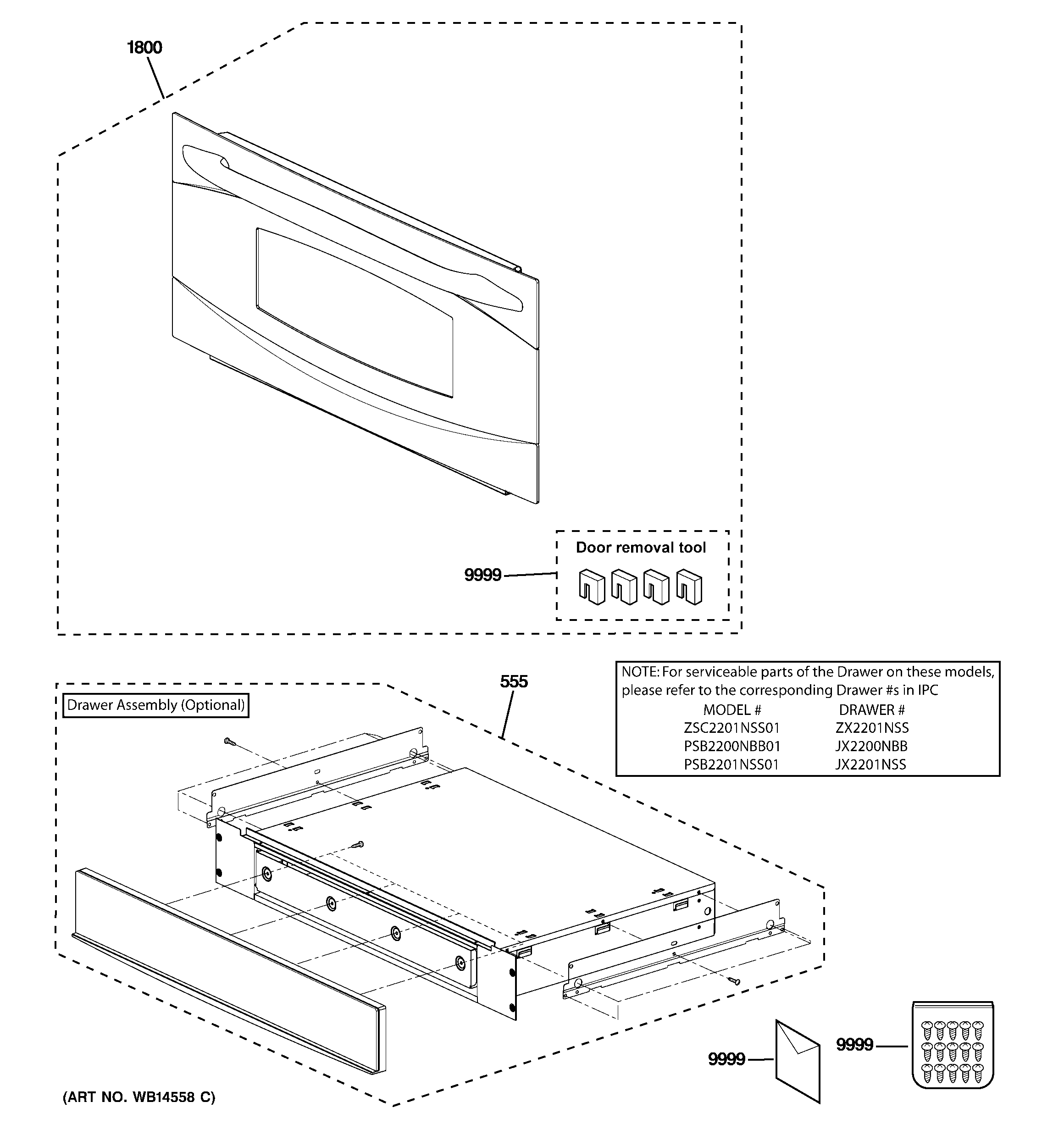 GE PSB2201NSS01 door parts diagram