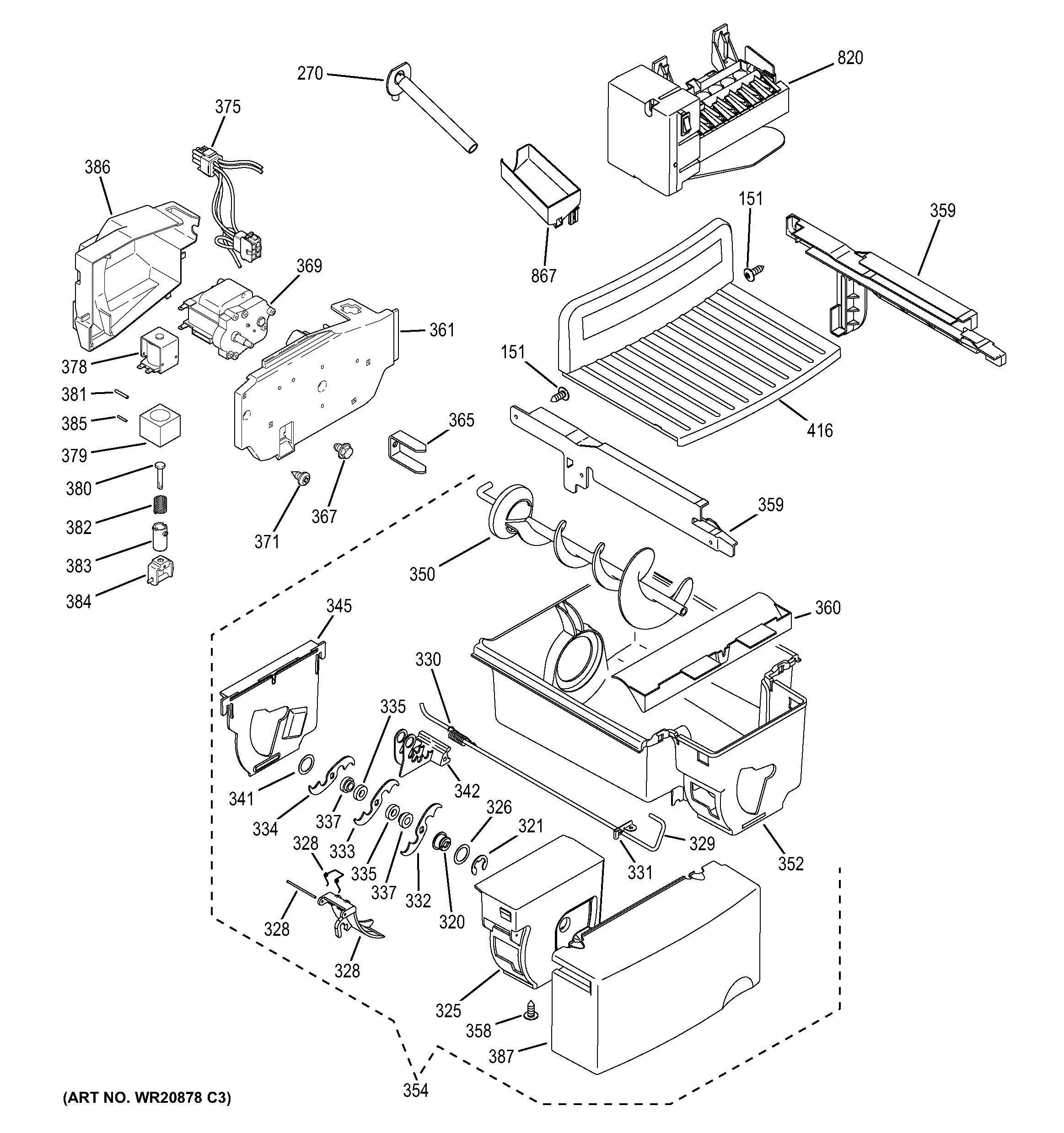 GE GZS22DMJBFES ice maker & dispenser diagram