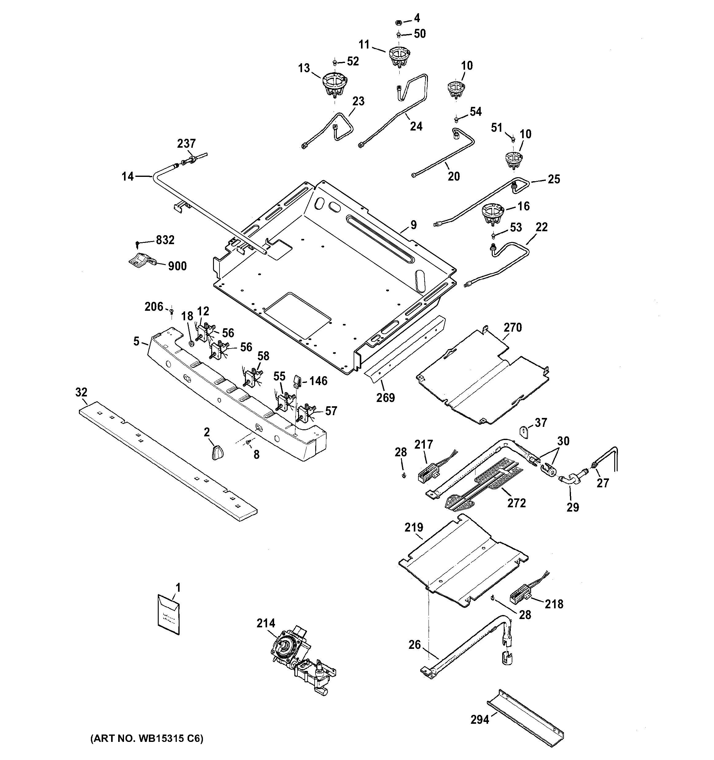 GE JGB650SEF2SS gas & burner parts diagram