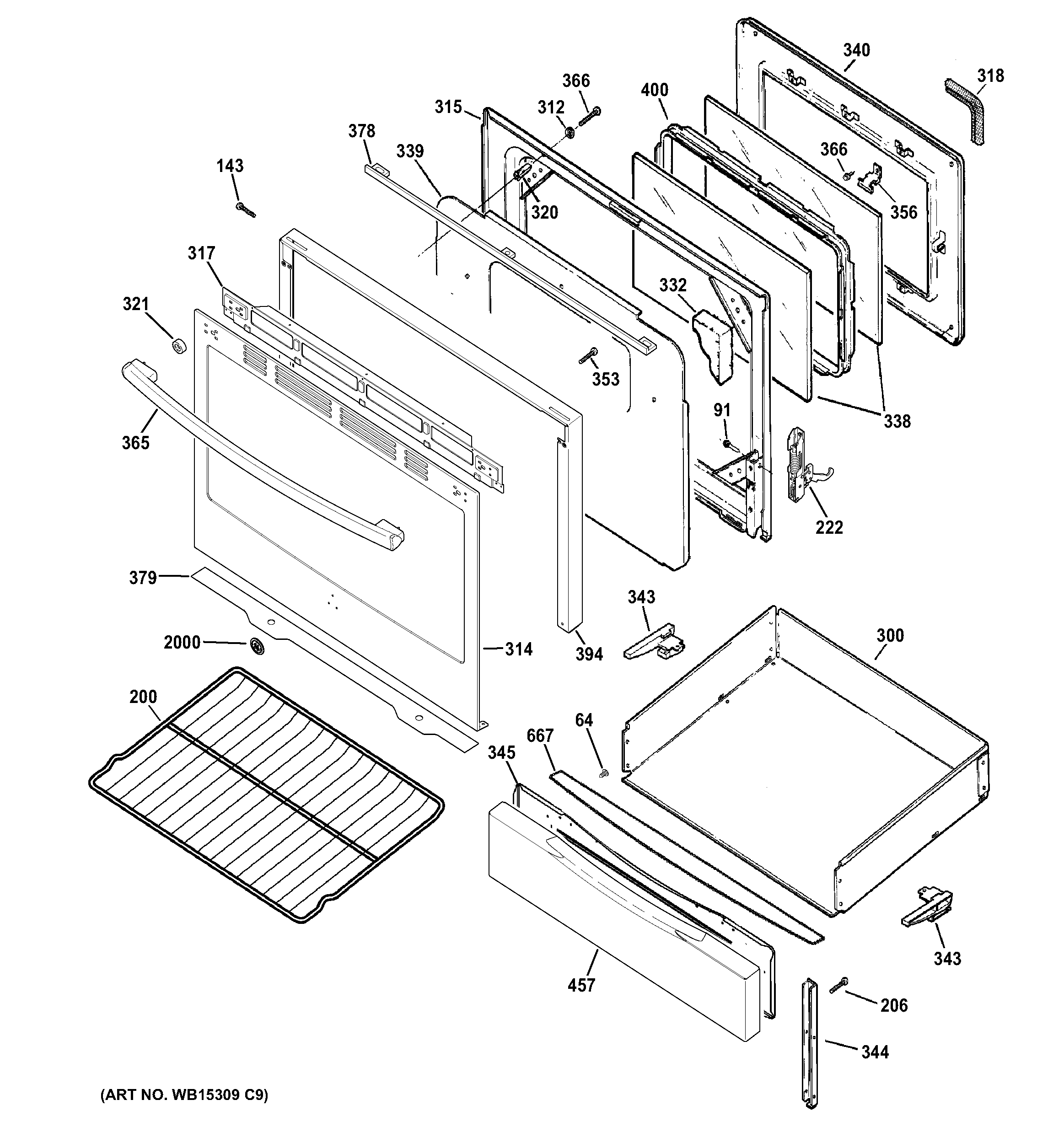 GE JGB650SEF2SS door & drawer parts diagram