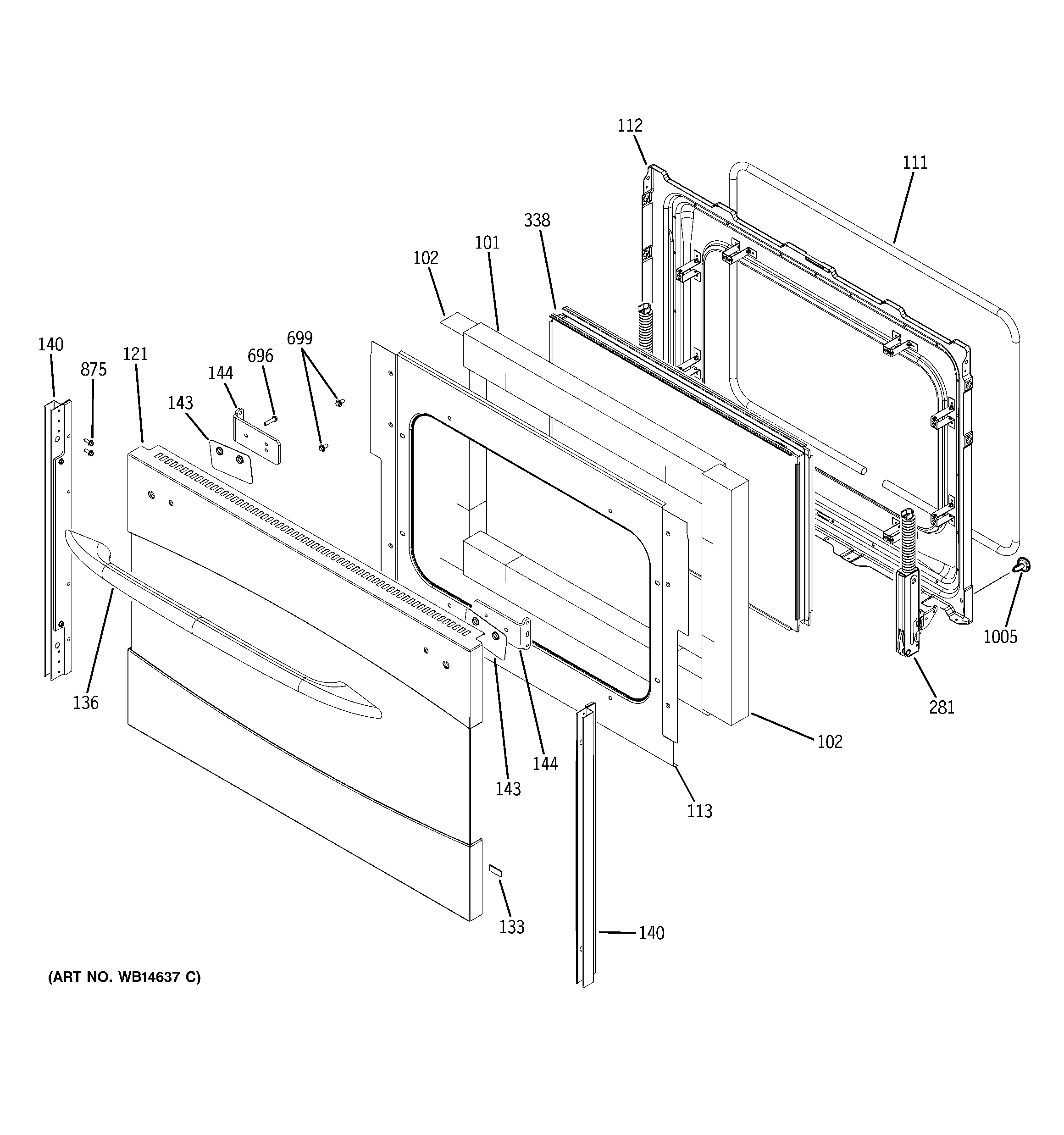 GE PB975SM3SS lower door diagram