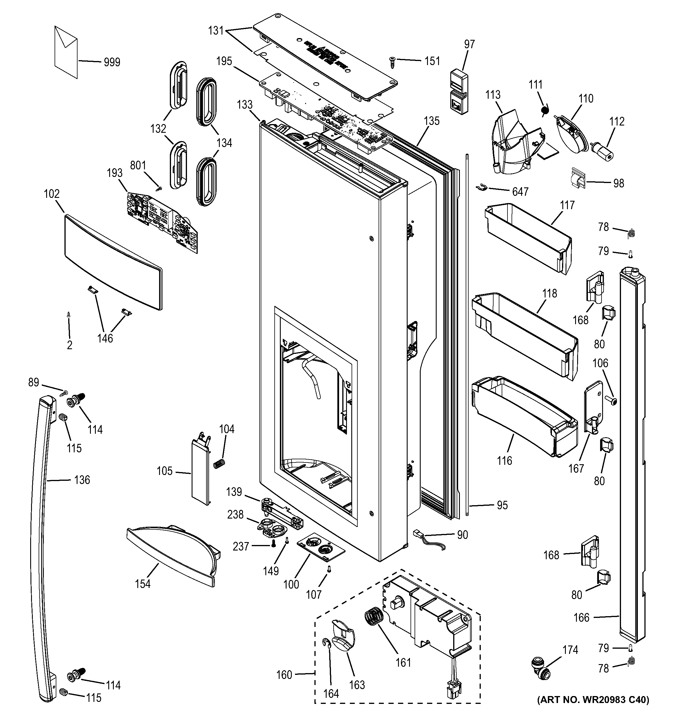GE GFE26GGHBBB dispenser door diagram