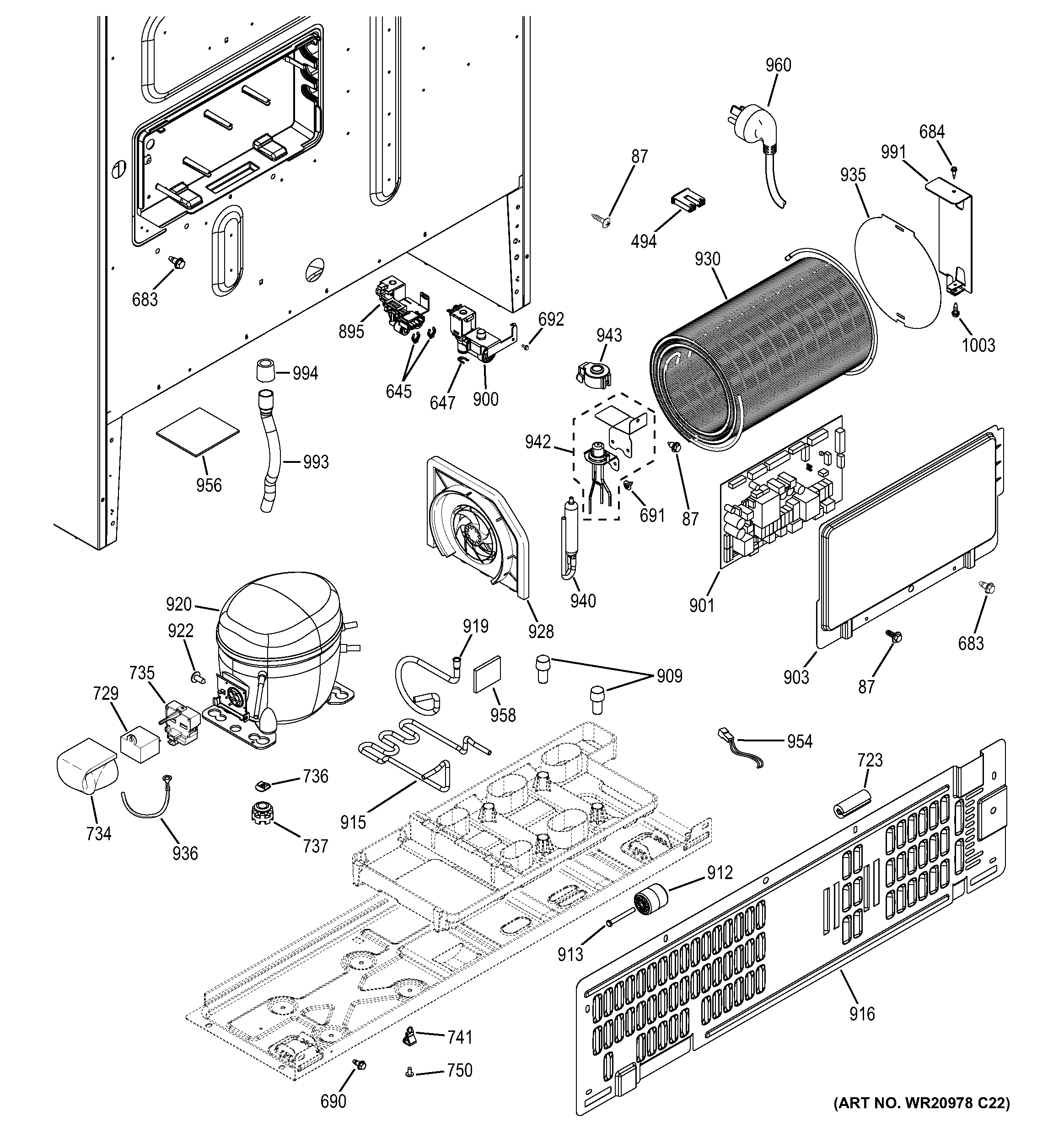 GE GFE26GGHBBB machine compartment diagram