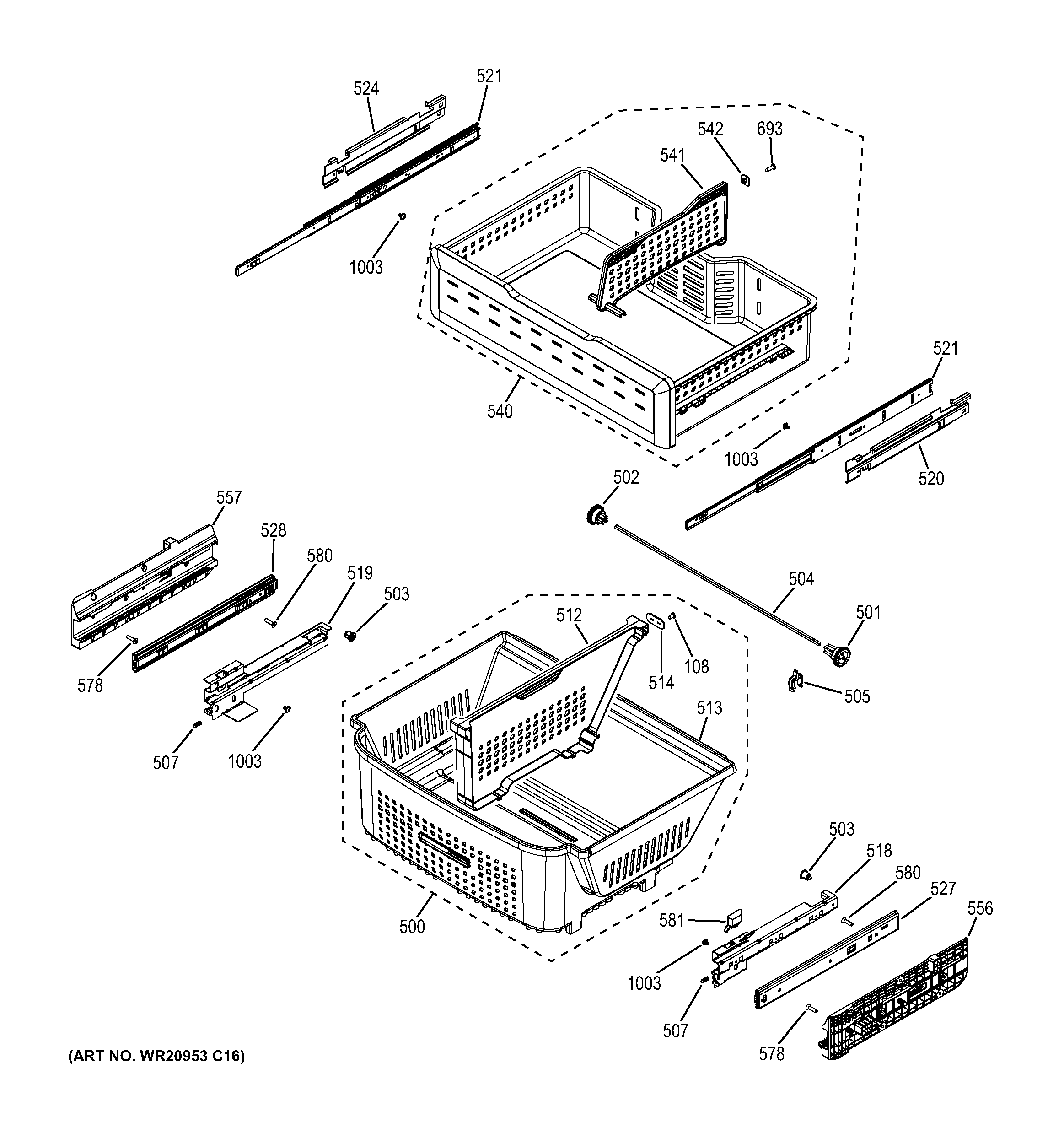 GE GFE26GGHDBB freezer shelves diagram